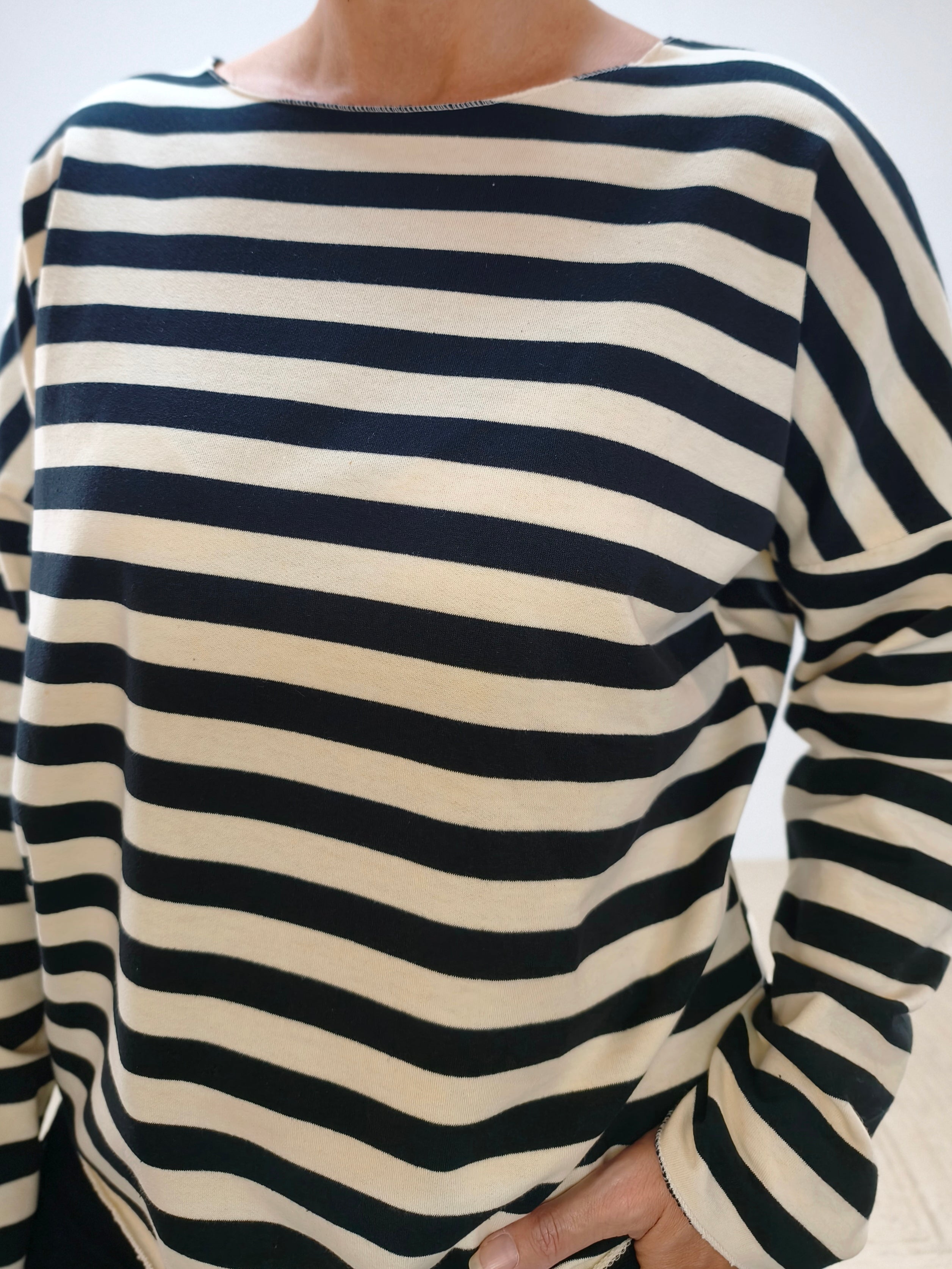 Baumwoll Langarm Shirt gestreift schwarz/wollweiß (40-42/44)