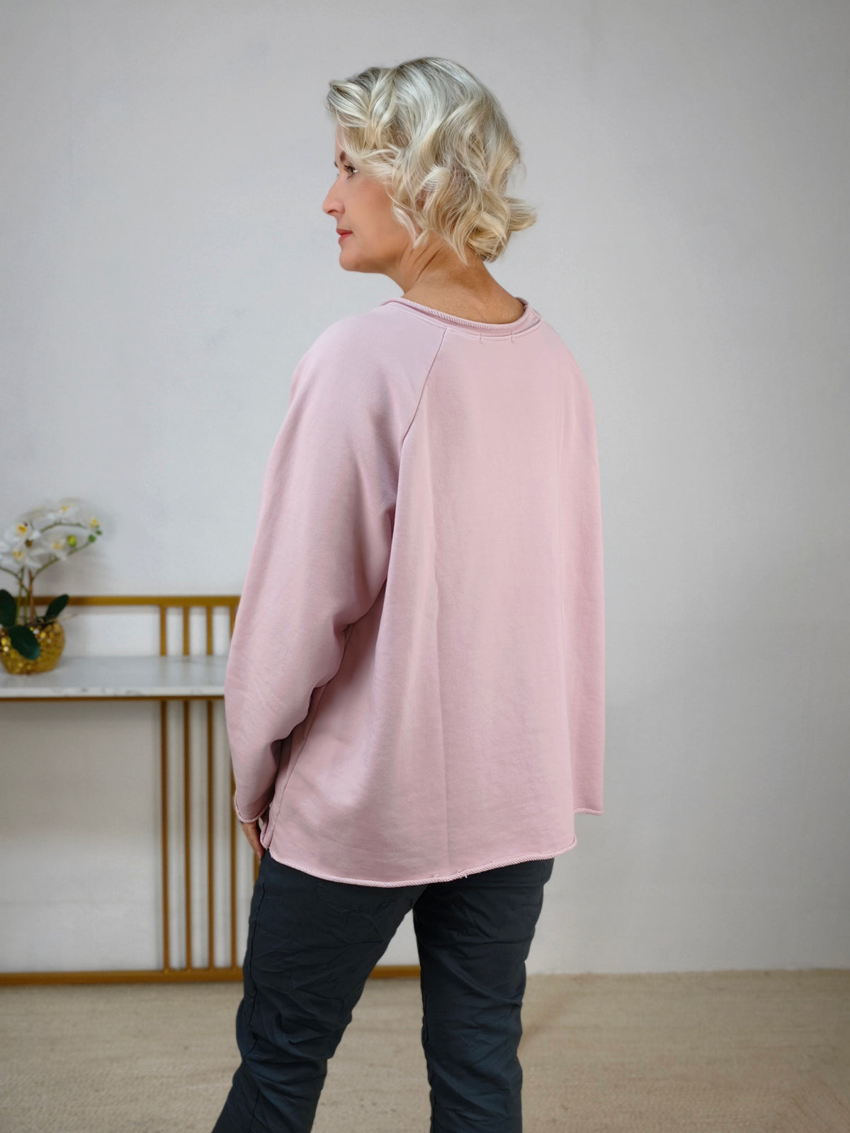 Einfarbiges Sweatshirt aus Baumwolle altrosa (40-44)