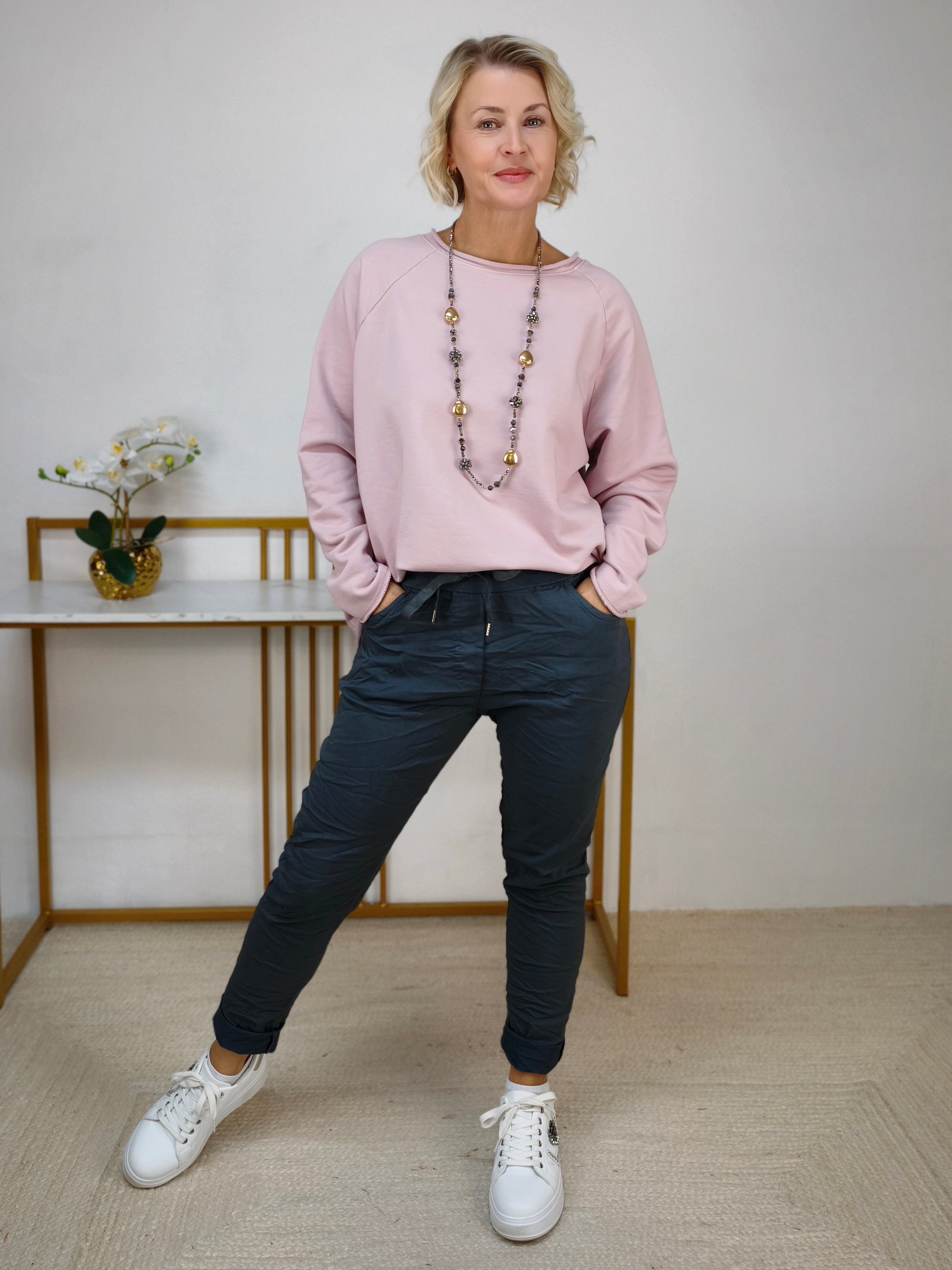 Einfarbiges Sweatshirt aus Baumwolle altrosa (40-44)