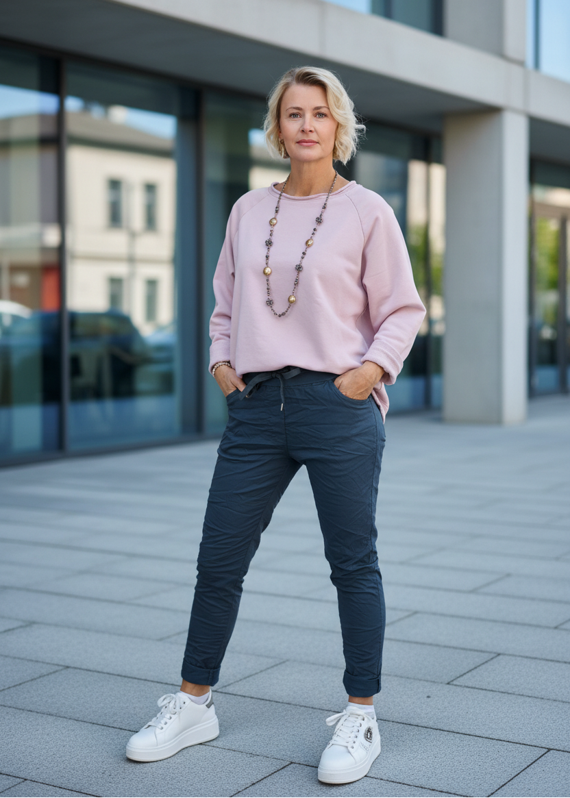 Einfarbiges Sweatshirt aus Baumwolle altrosa (40-44)