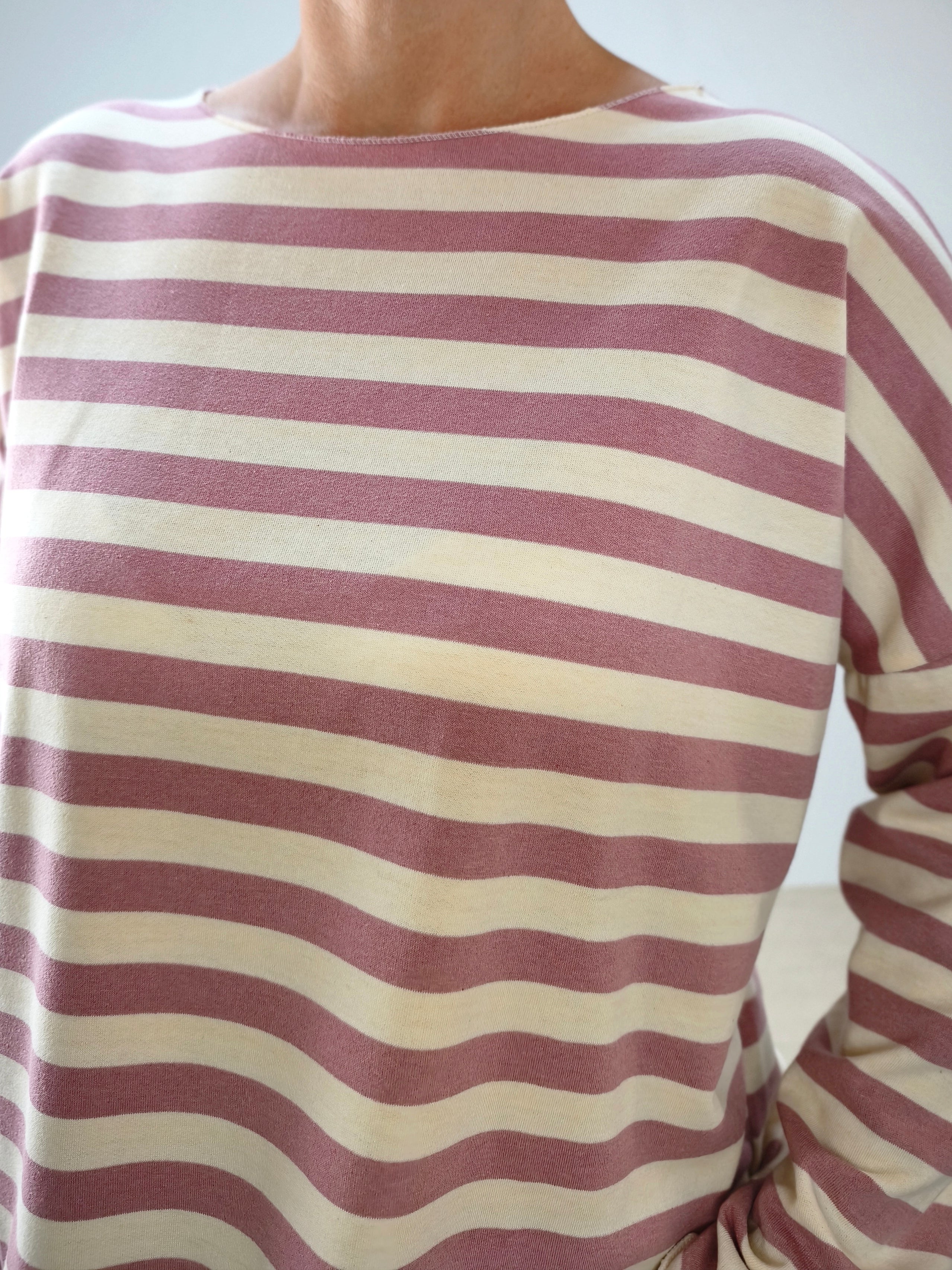 Baumwoll Langarm Shirt gestreift altrosa/wollweiß (40-42/44)