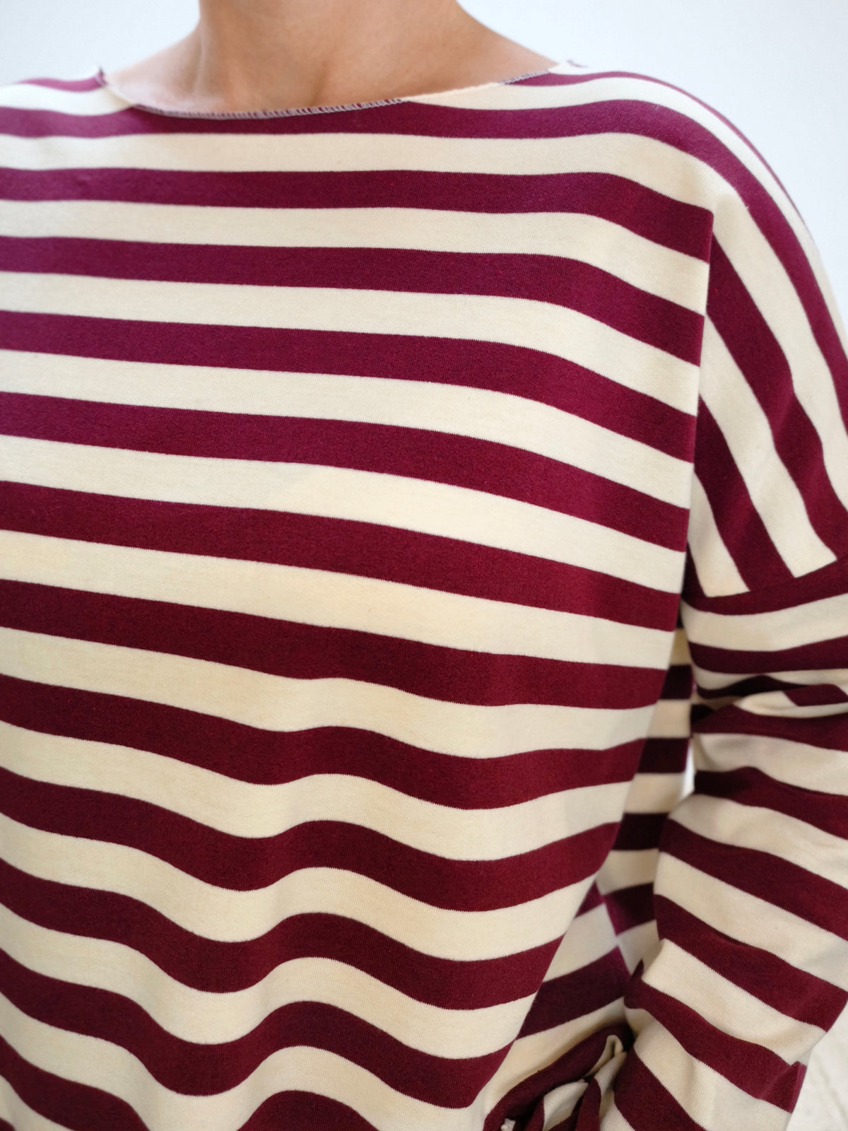 Baumwoll Langarm Shirt gestreift burgundy/wollweiss (40-42/44)