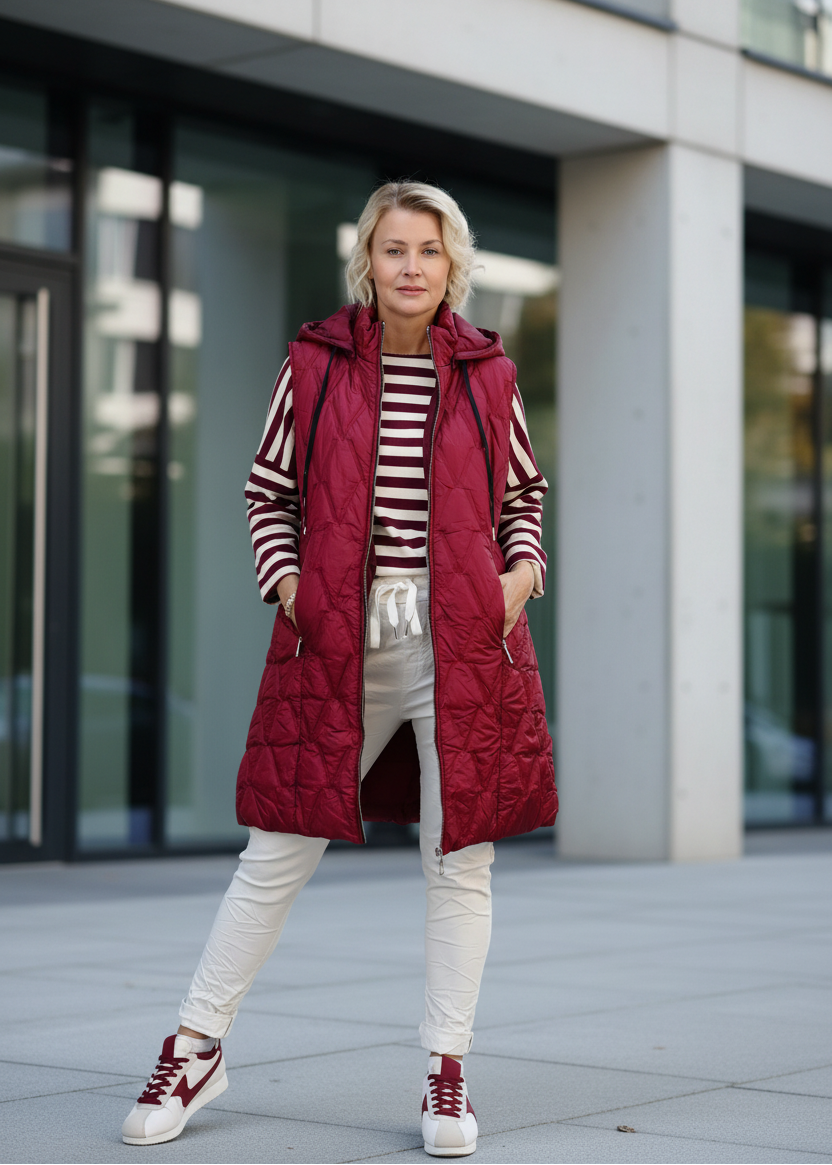 Baumwoll Langarm Shirt gestreift burgundy/wollweiss (40-42/44)