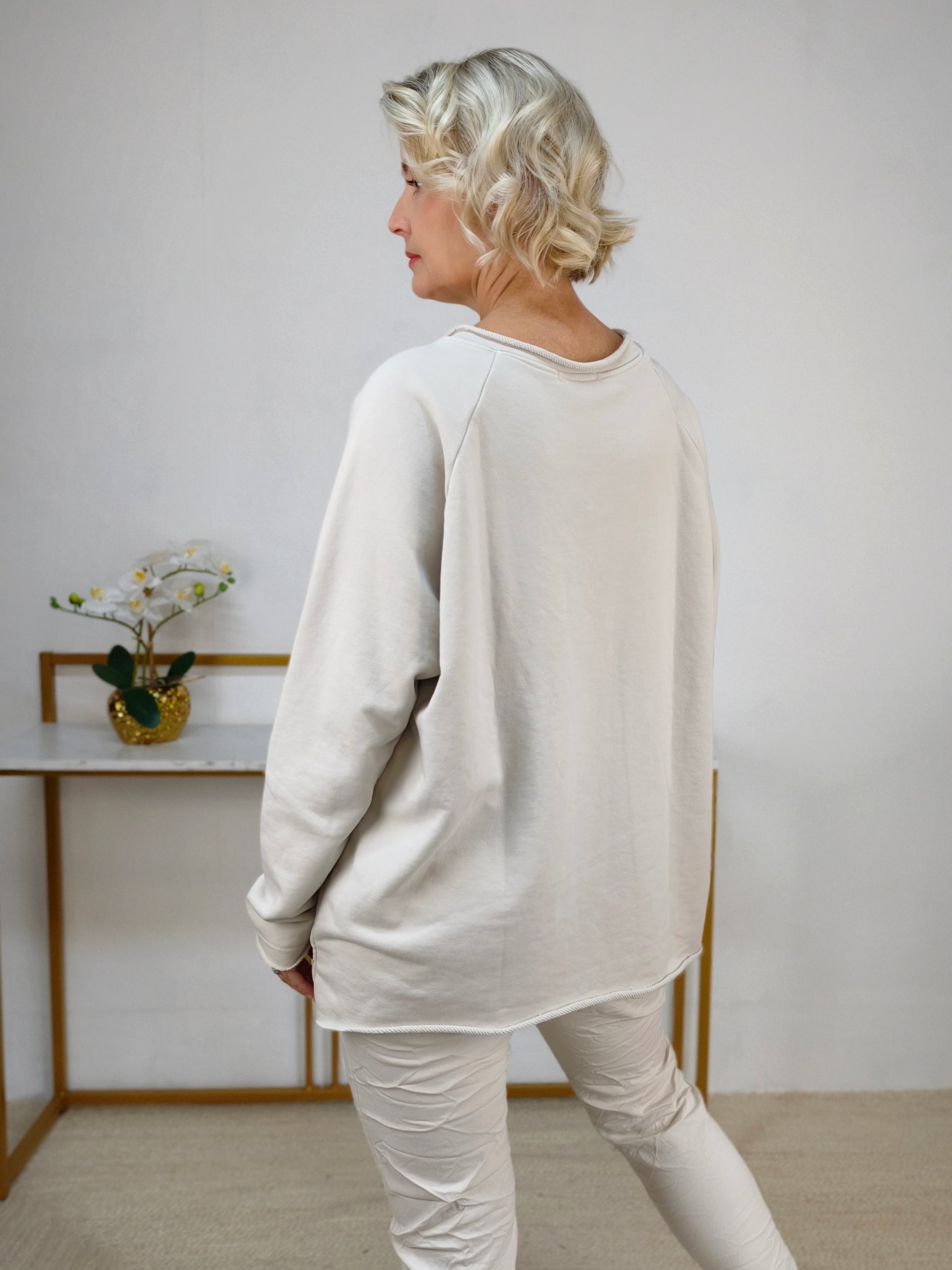 Einfarbiges Sweatshirt aus Baumwolle Beige (40-44)