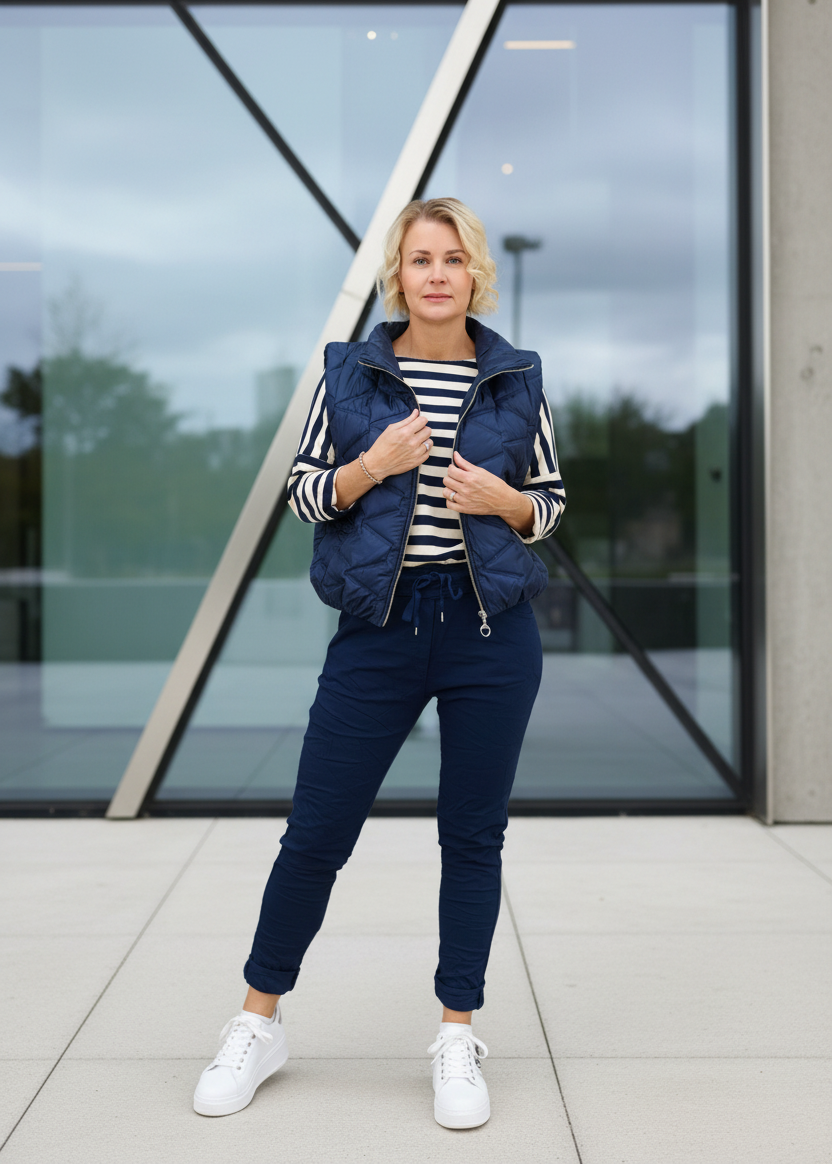 Baumwoll Langarm Shirt gestreift dunkelblau/wollweiss (40-42/44)