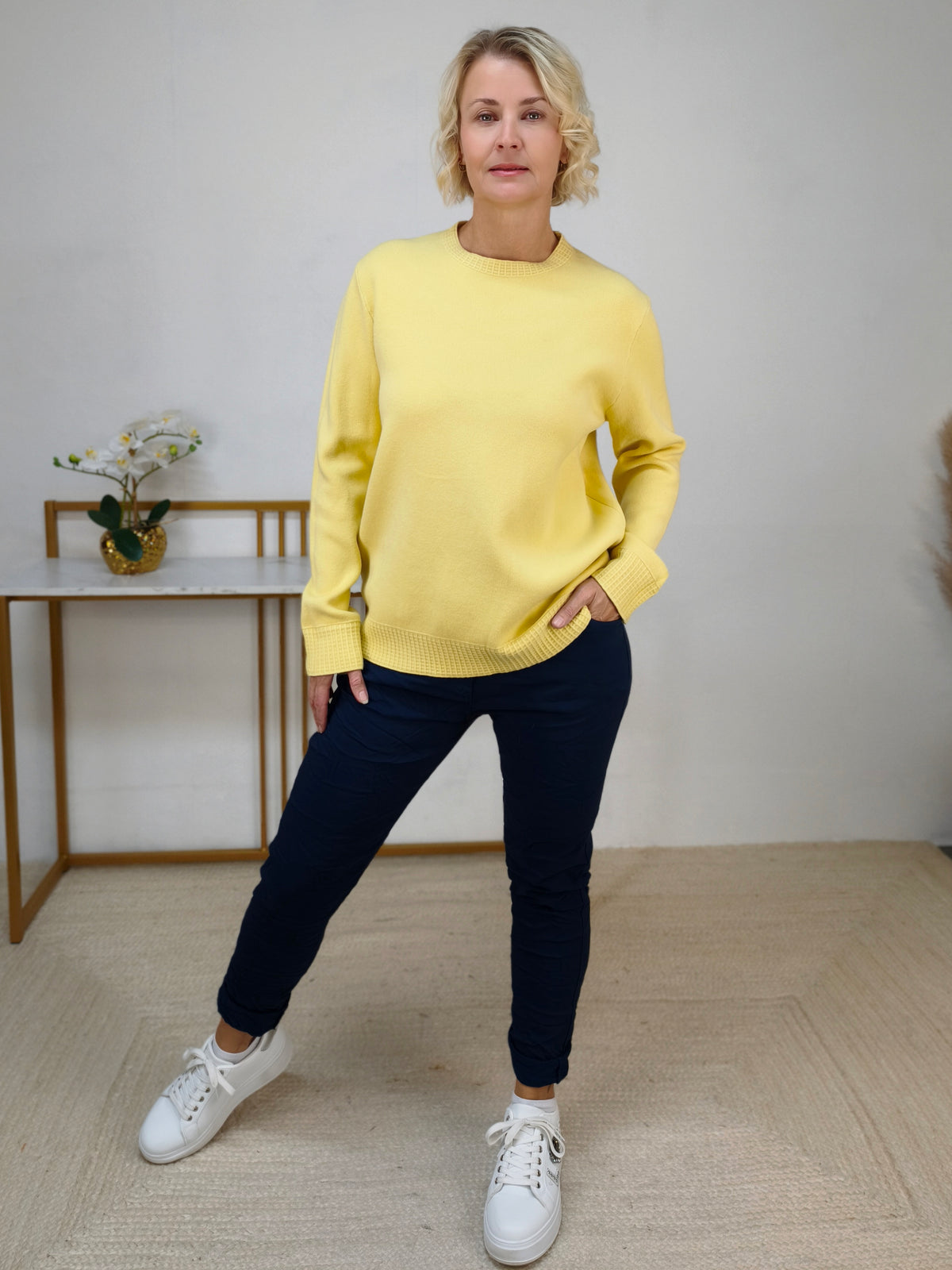 Feinstrick Pullover unifarben in Buttergelb (38-42)