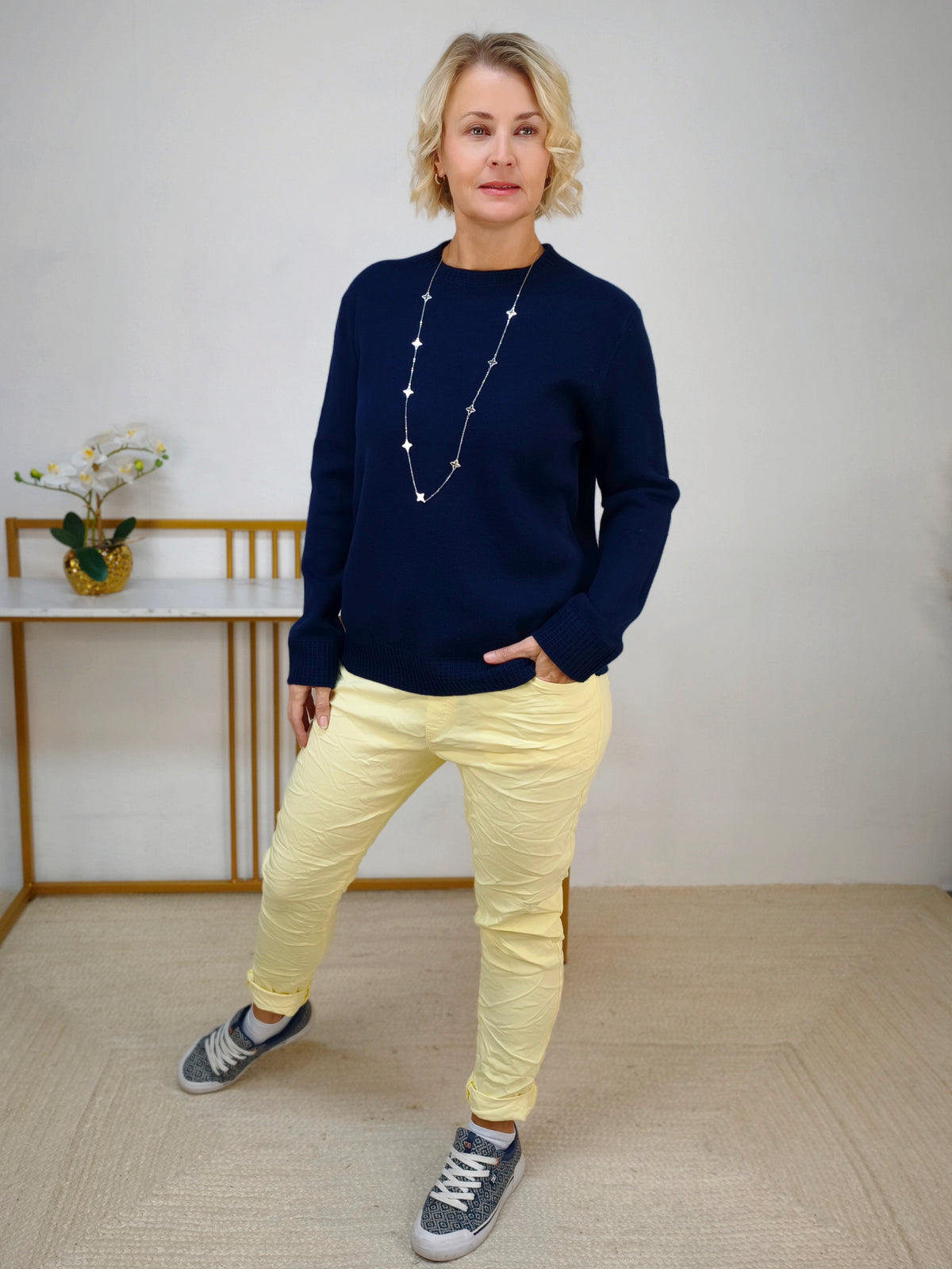 Feinstrick Pullover unifarben in dunkelblau (38-42)