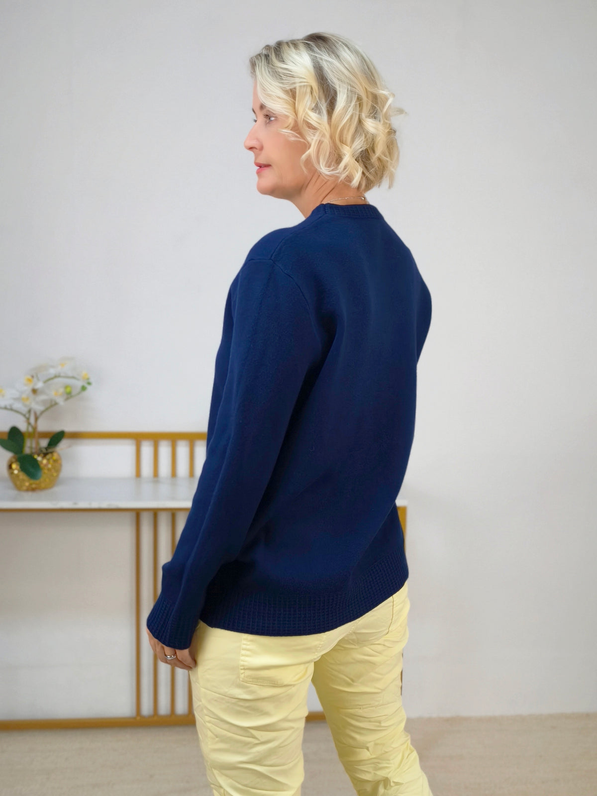 Feinstrick Pullover unifarben in dunkelblau (38-42)