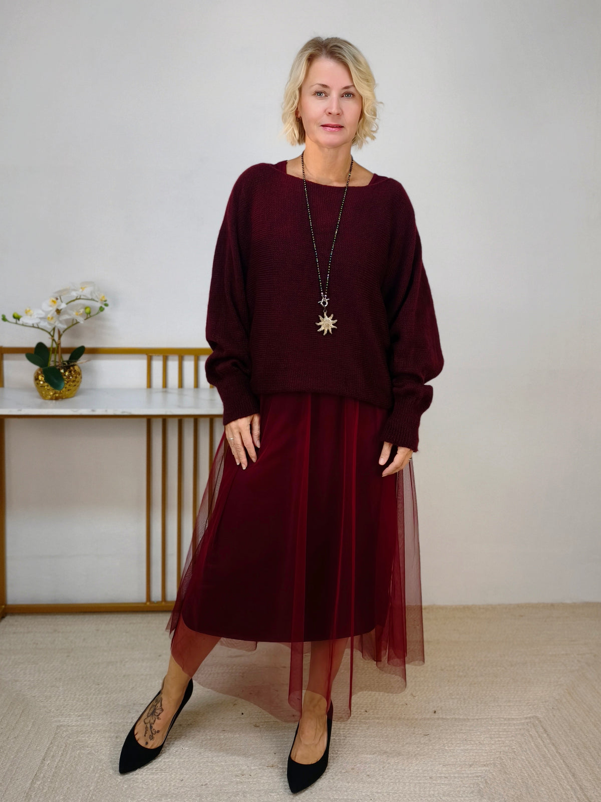 Kleid mit Pullover in Burgundy (36-40/42)