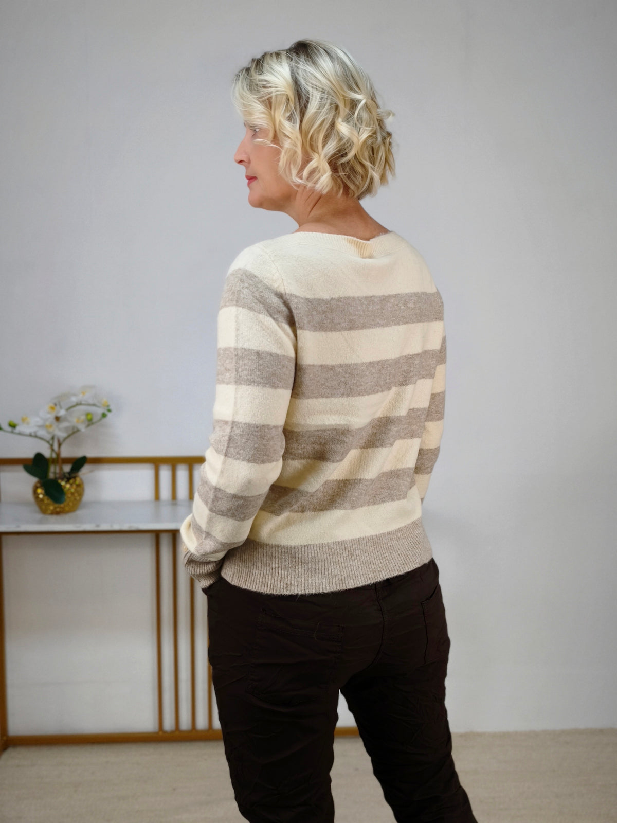 Übergangspullover gestreift in Beige/Camel (36-42)