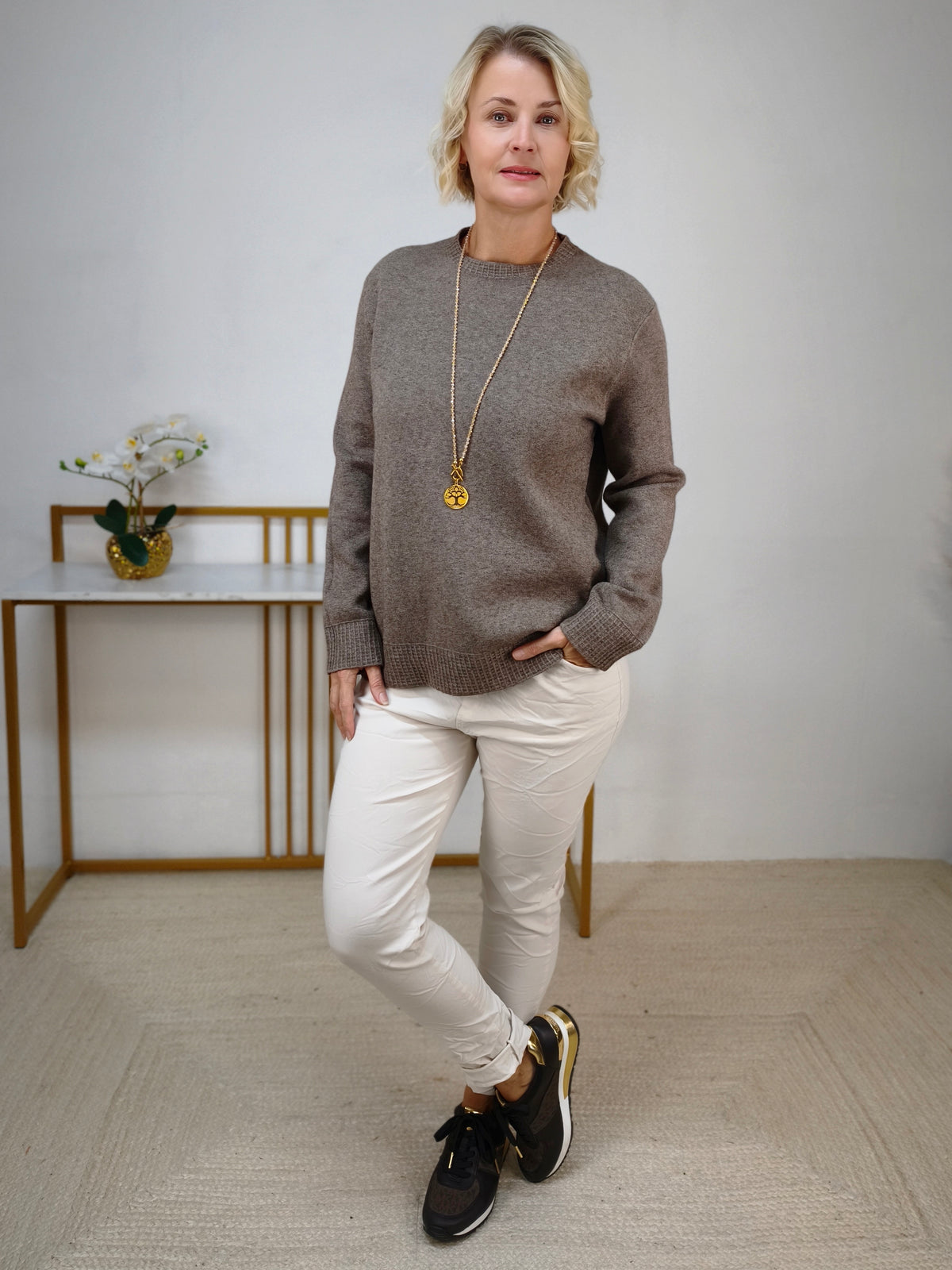 Feinstrick Pullover unifarben in Braun (38-42)