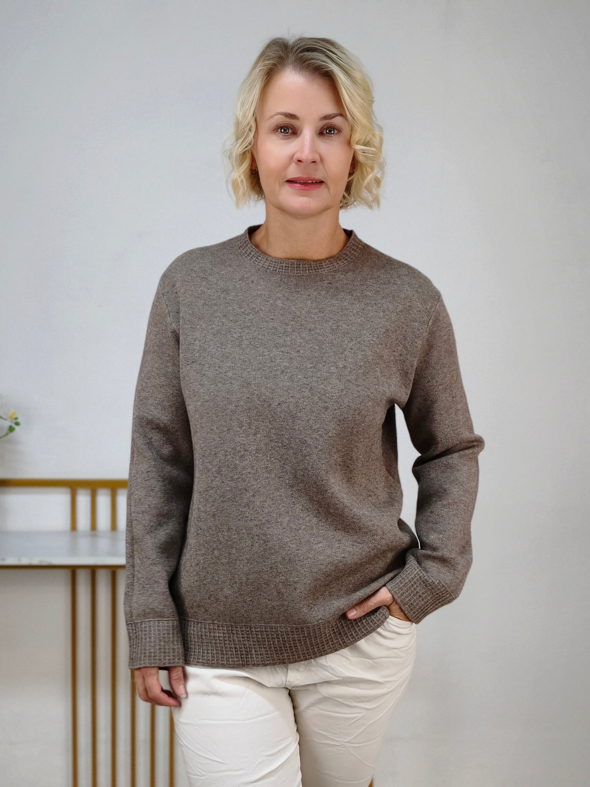 Feinstrick Pullover unifarben in Braun (38-42)