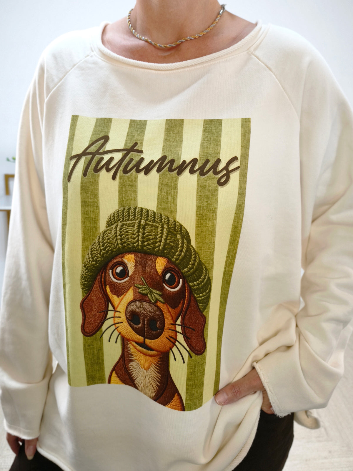 Sweatshirt "Dog" aus Baumwolle Creme (40-44)