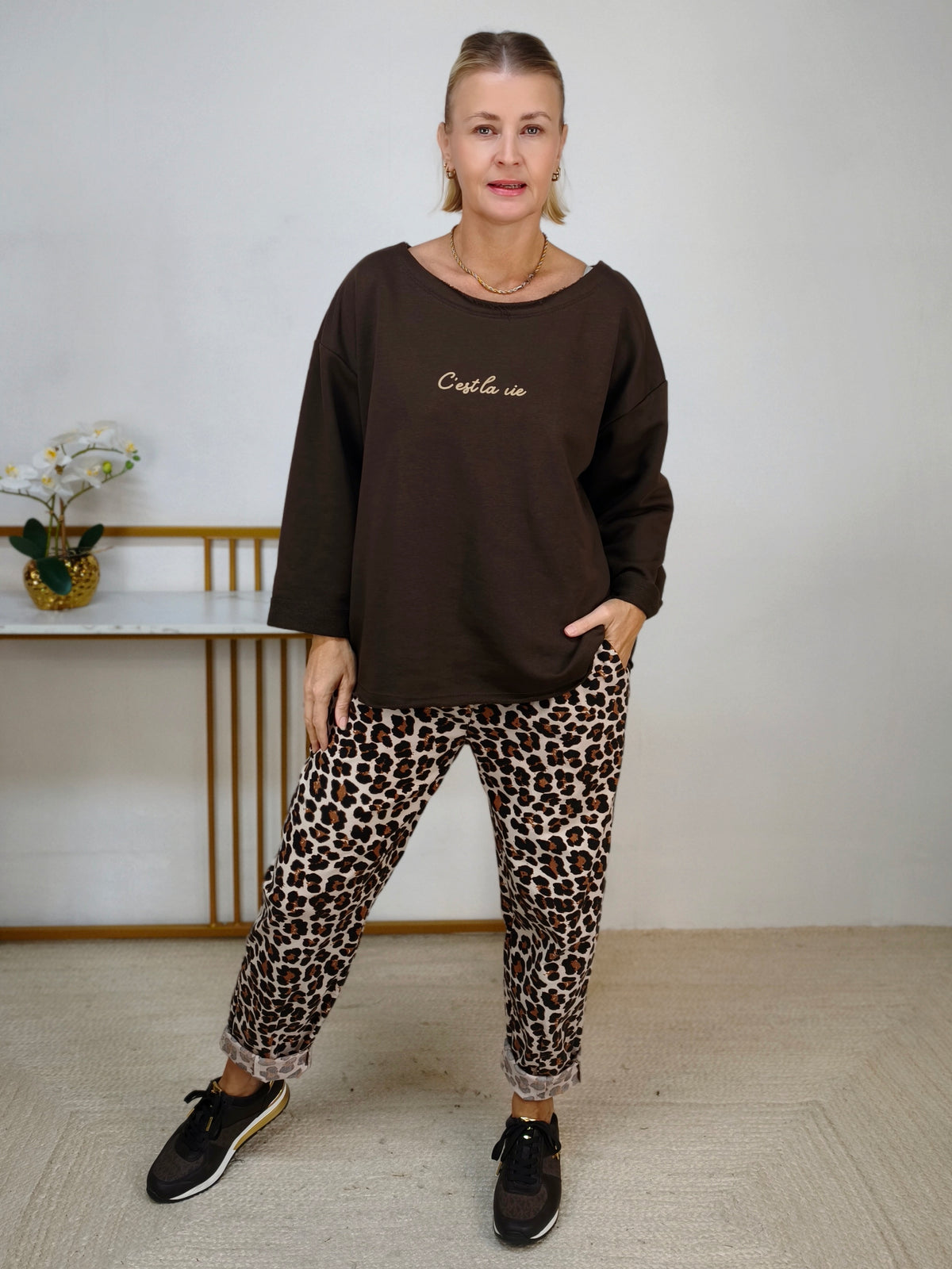 Sweatshirt "C'est la vie" aus Baumwolle Dunkelbraun (40-44)