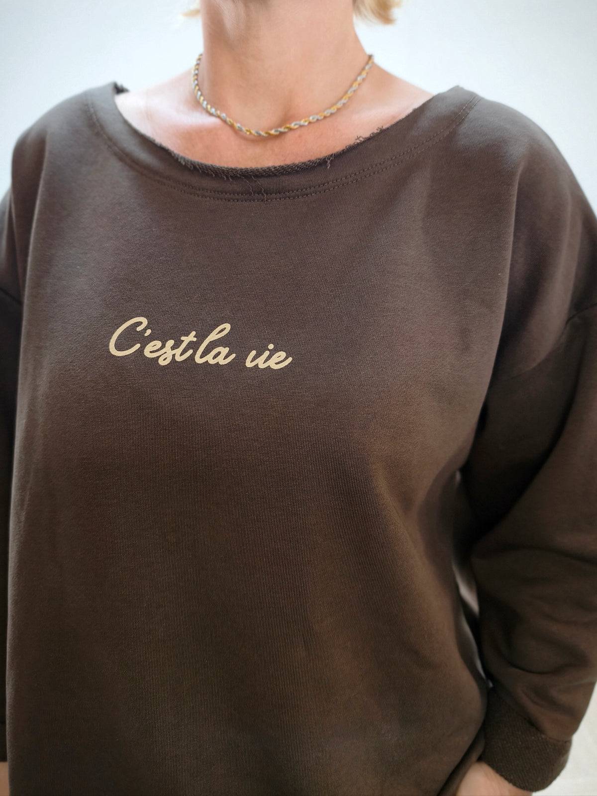 Sweatshirt "C'est la vie" aus Baumwolle Dunkelbraun (40-44)
