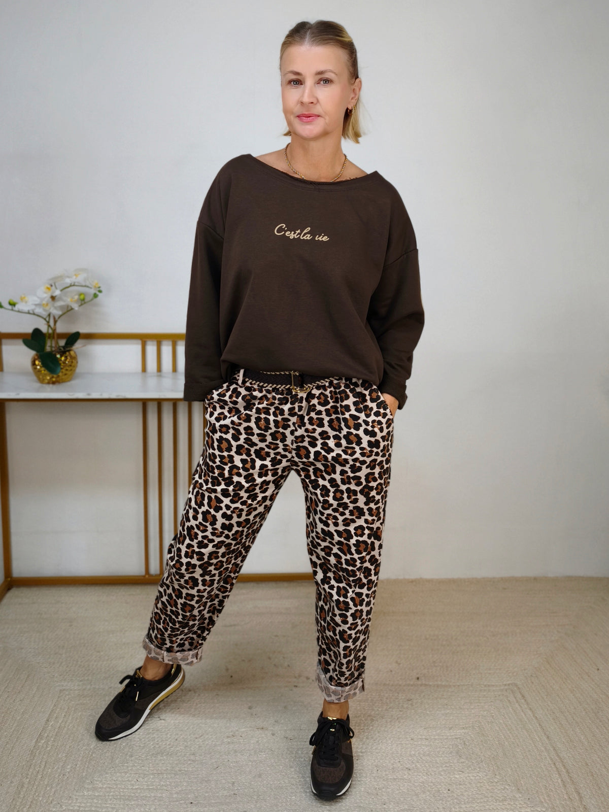 Sweatshirt "C'est la vie" aus Baumwolle Dunkelbraun (40-44)