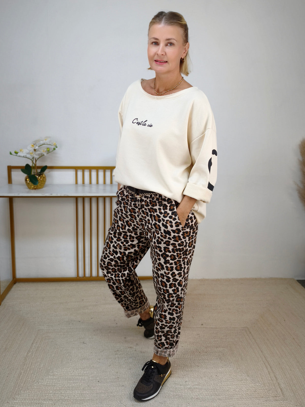 Sweatshirt "C'est la vie" aus Baumwolle Creme (40-44)
