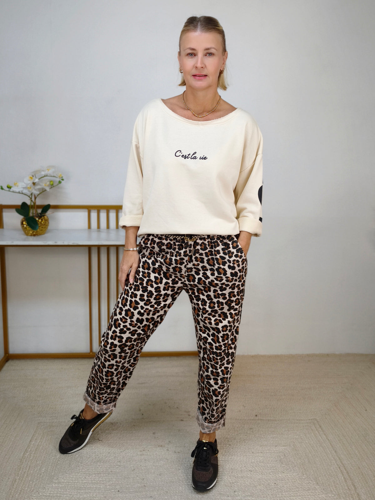 Sweatshirt "C'est la vie" aus Baumwolle Creme (40-44)