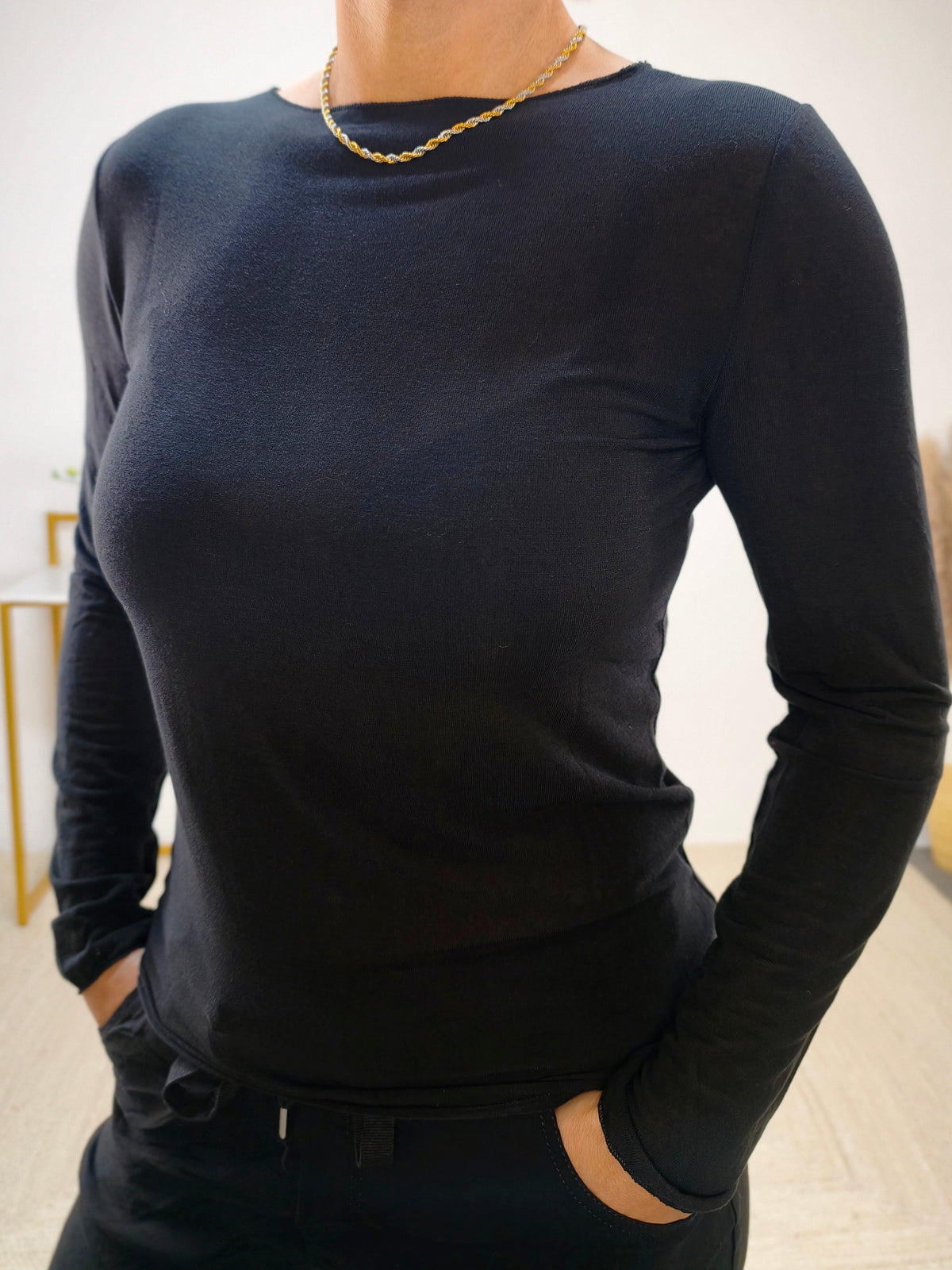 Kashmire Longsleeve uni Schwarz (36-40/42)
