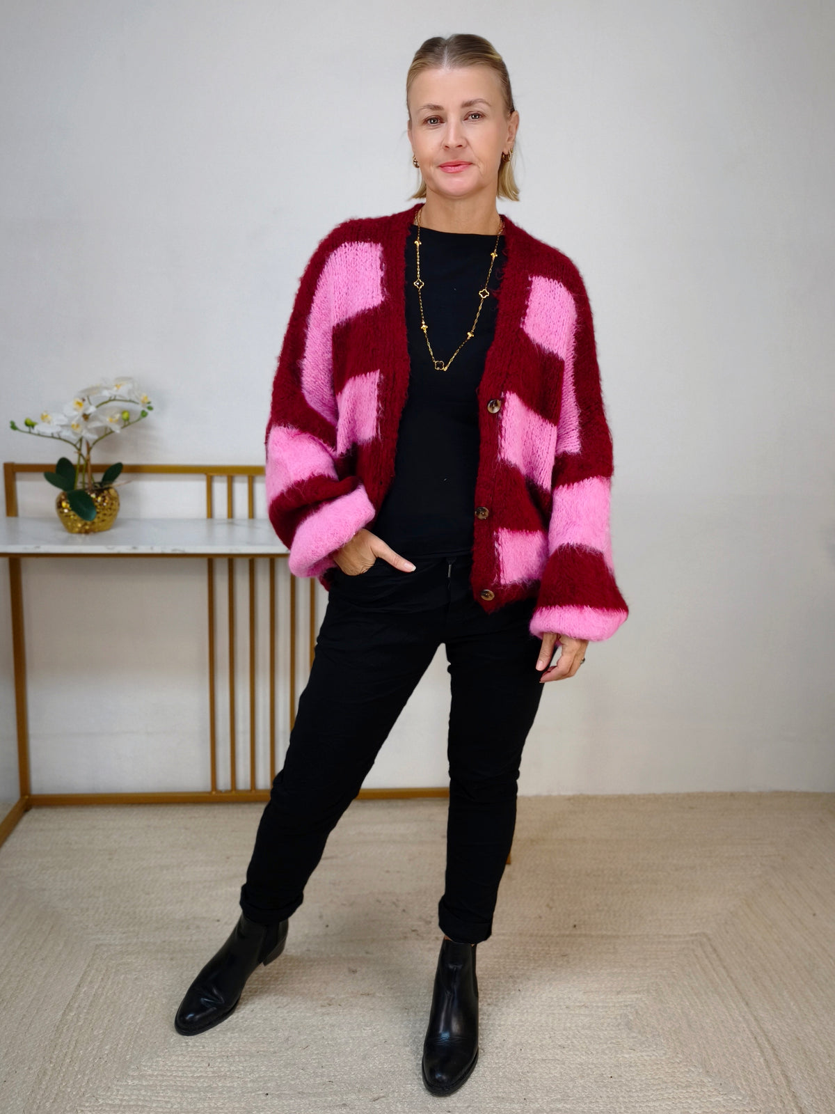 Kuschelige Strickjacke gestreift (38-44)