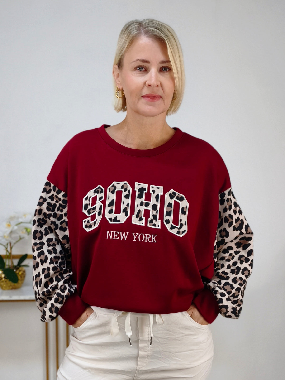 Sweatshirt "Soho" mit Leo in Burgundy (38-44)