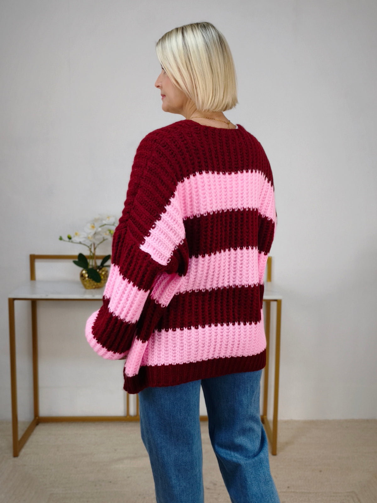 Warme Strickjacke gestreift (38-44)