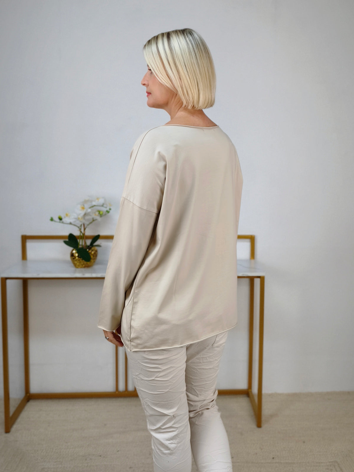 Langarm Baumwolle Shirt einfarbig Beige (40-42/44)