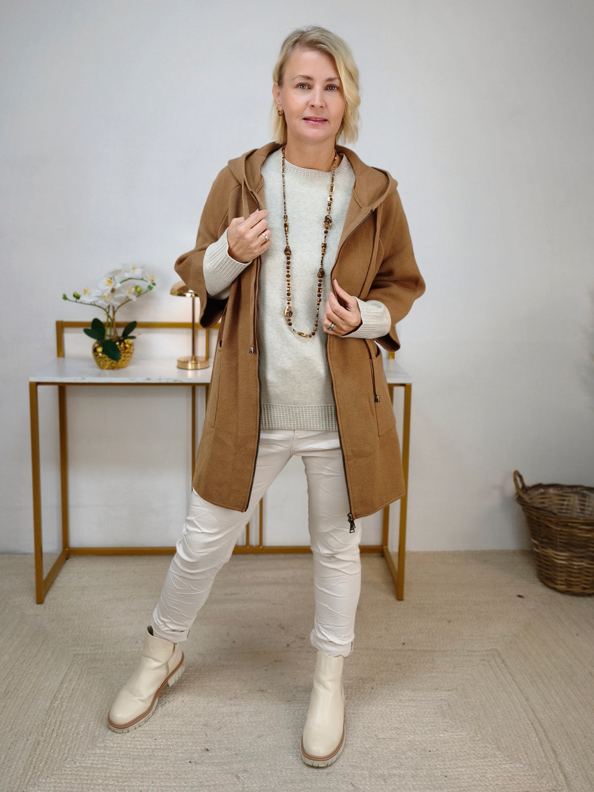 Feinstrick Pullover unifarben in Beige (38-42)