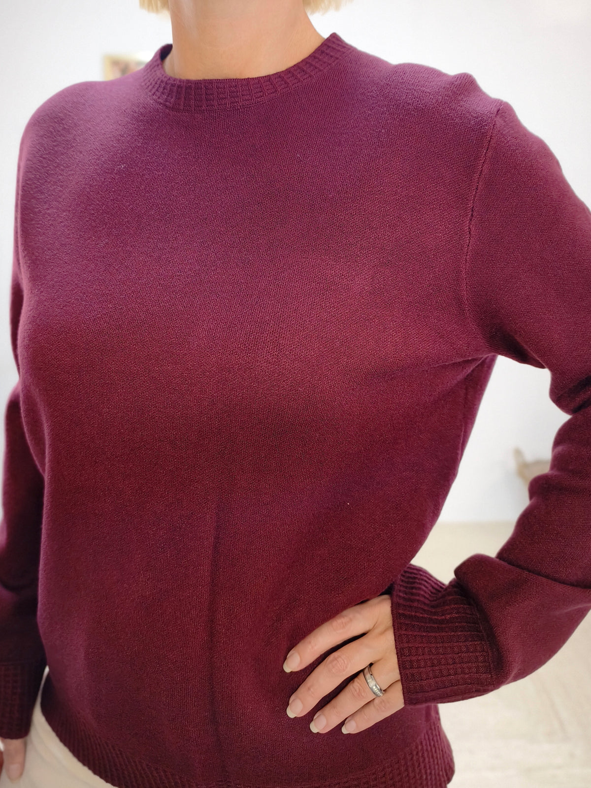 Feinstrick Pullover unifarben in Burgundy (38-42)
