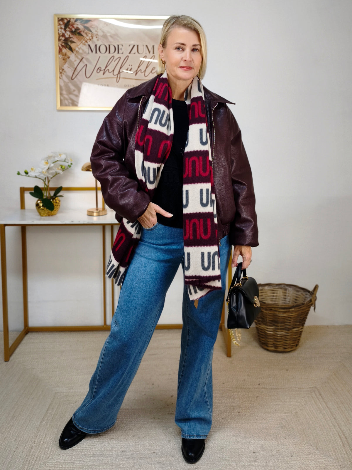 Warme Jacke in Lederoptik in Burgundy (38-42)