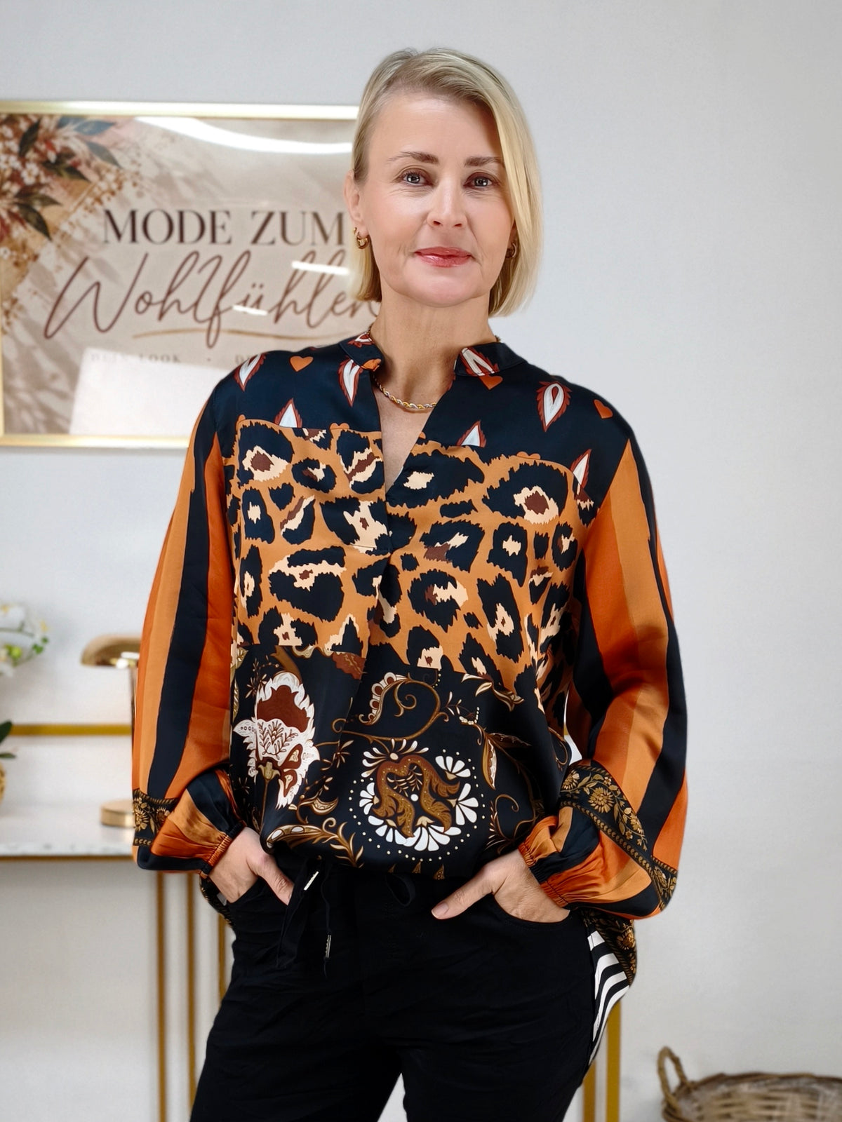 Bluse Rostbraun/Schwarz
