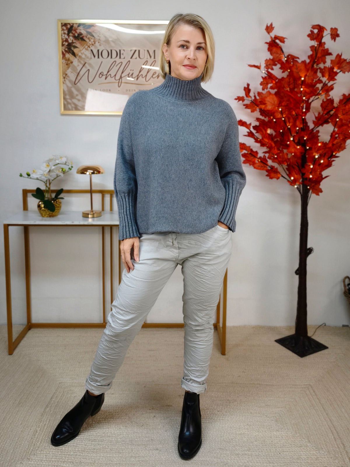 Pullover mit Turtle Neck Grau (38-42)