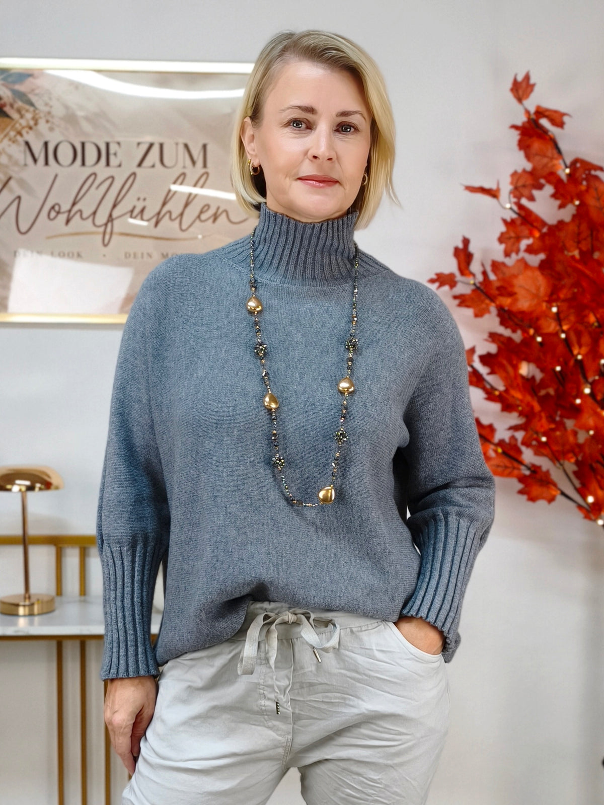 Pullover mit Turtle Neck Grau (38-42)