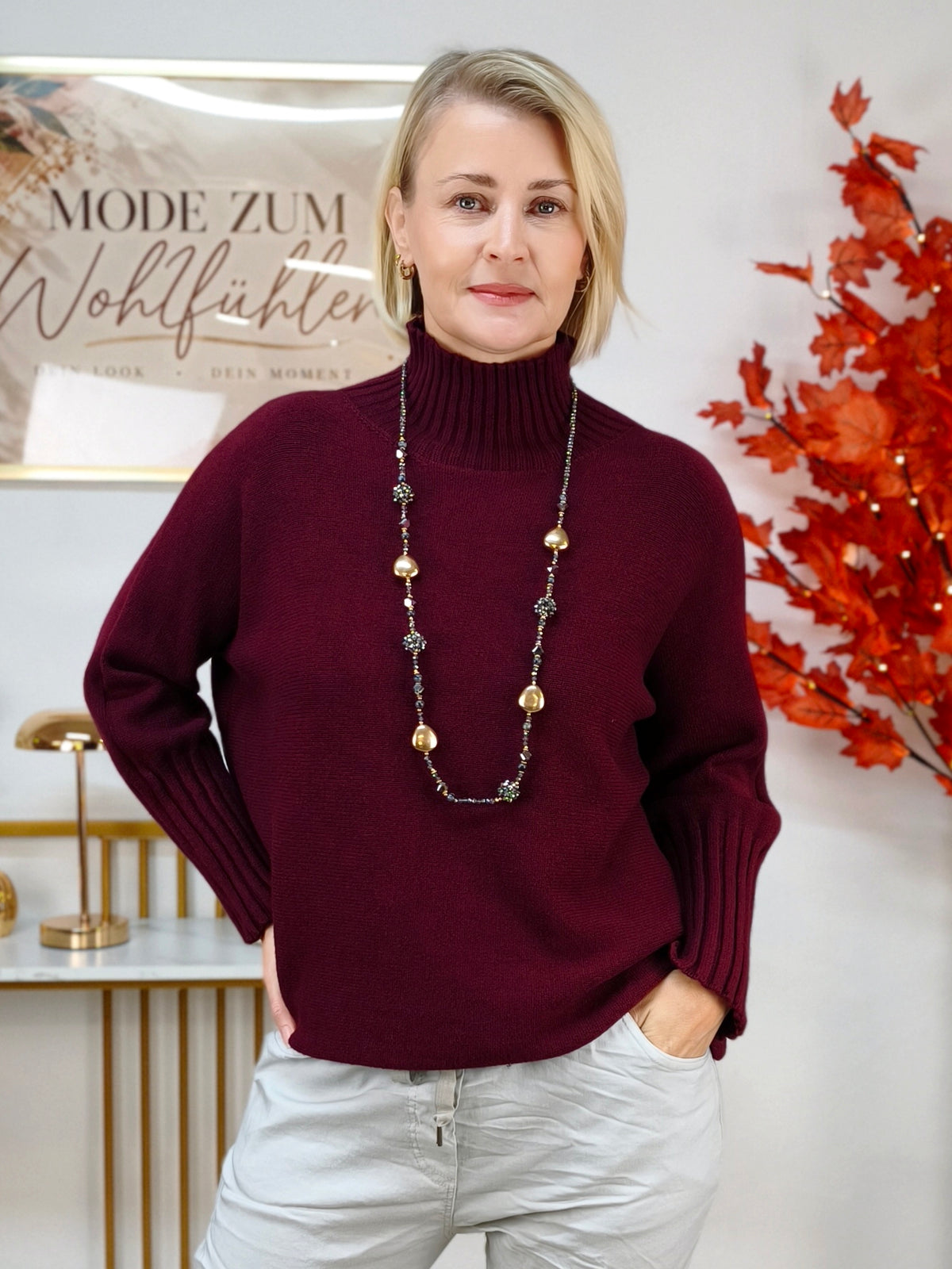 Pullover mit Turtle Neck Burgundy (38-42)