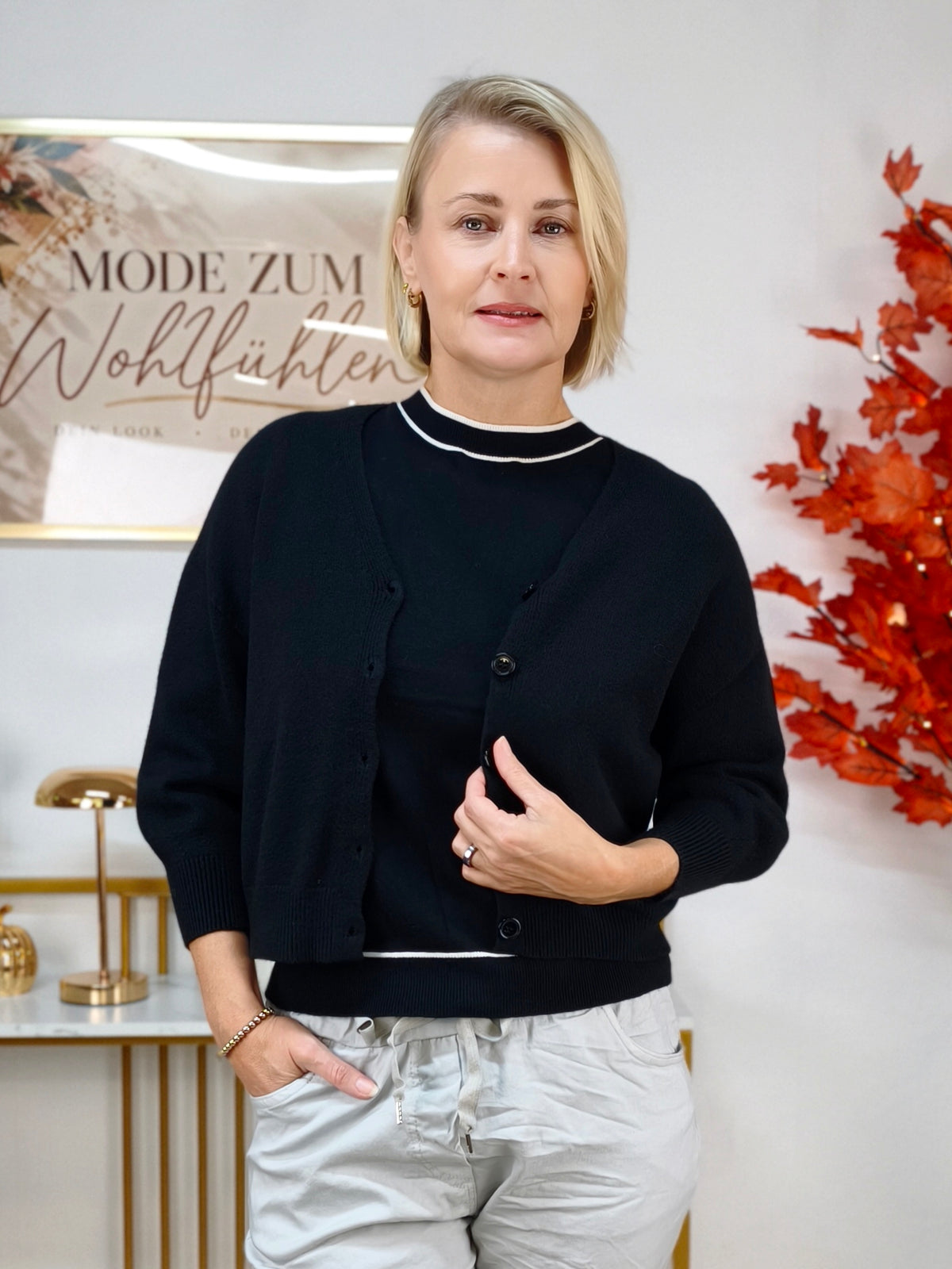 Kurzarm Pulli unifarben Schwarz (36-42)