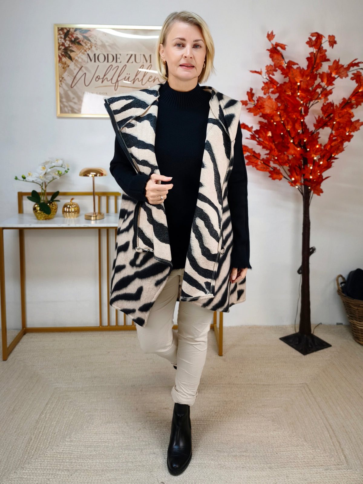 Warme Longweste im Zebra Design (38-42/44)