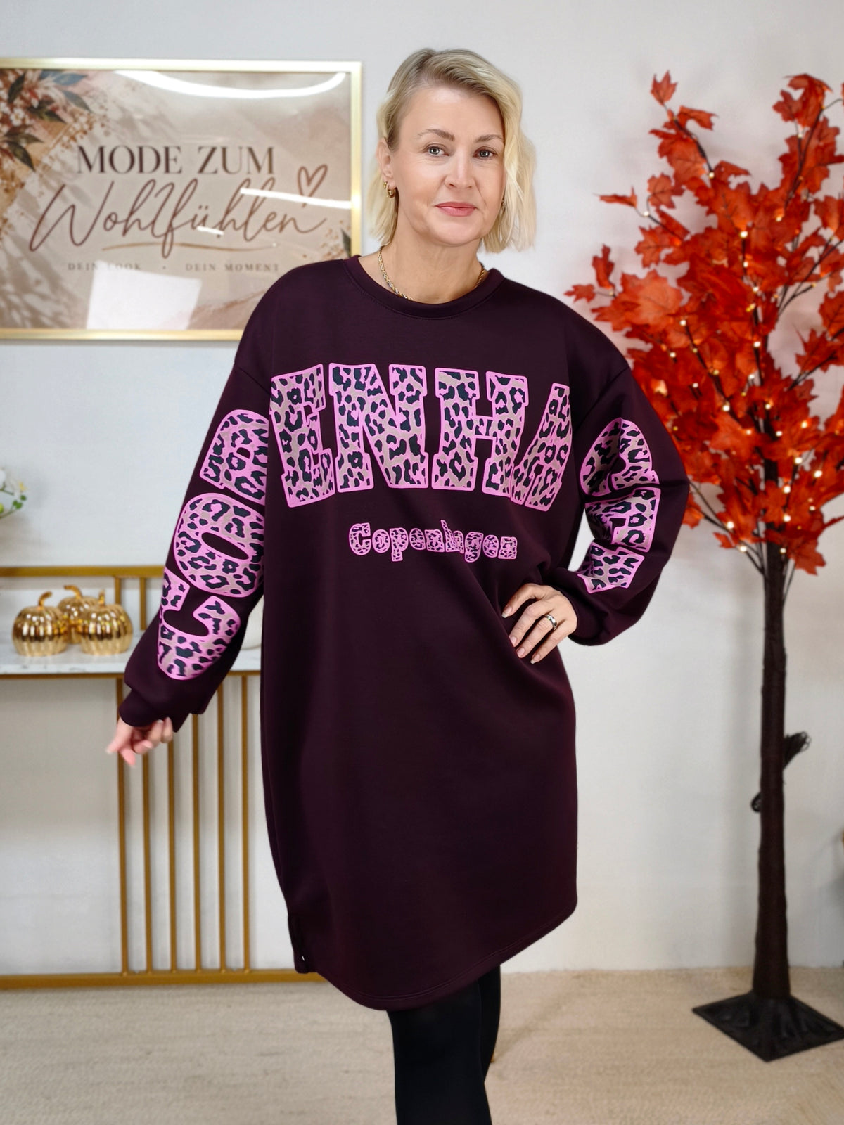 Long Sweatshirt/Kleid "Copenhagen" in Burgundy/Pflaume (40-44)