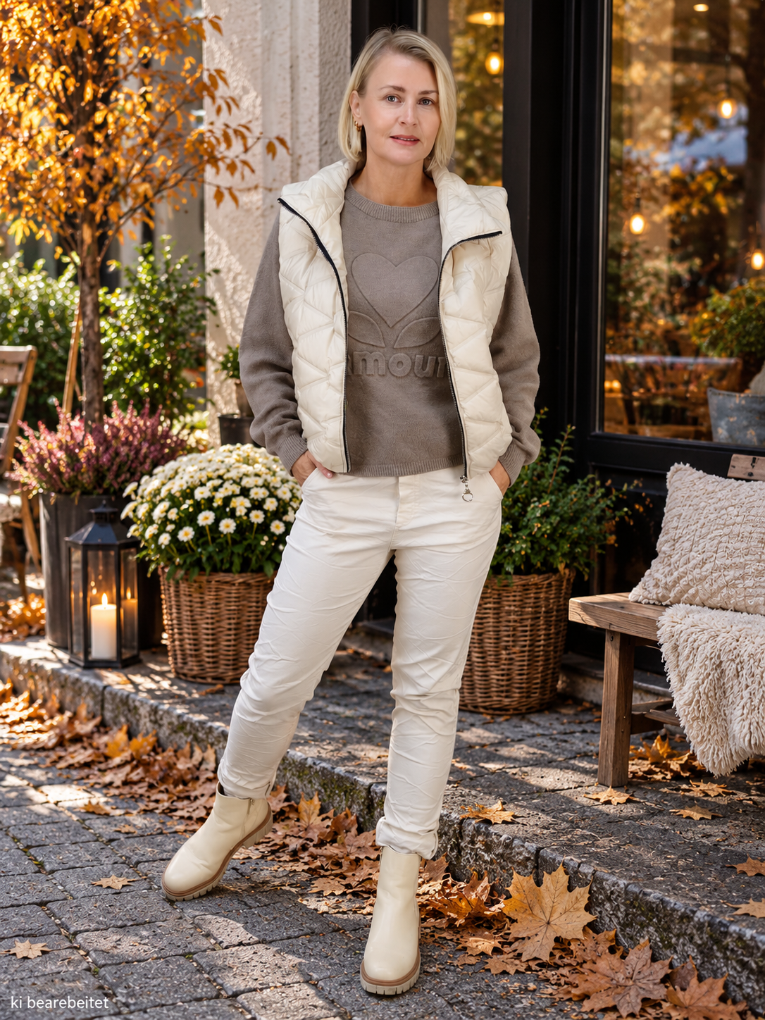 Einfarbiger Pullover "Amour" in Taupe (36-42)