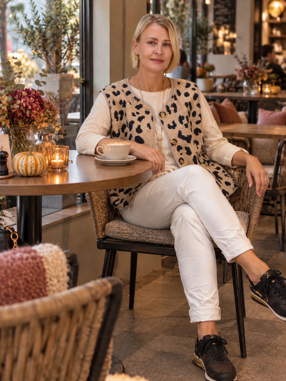 Beige Weste mit schwarzer Leo Musterung (36-42)