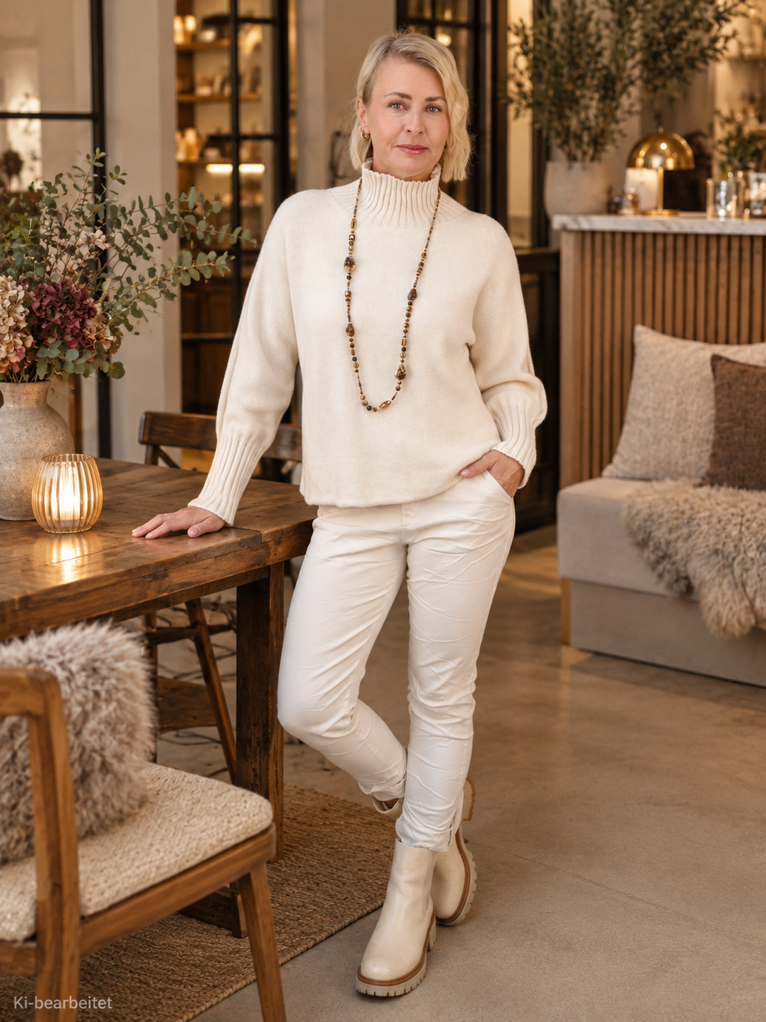 Pullover mit Turtle Neck Hellbeige (38-42)