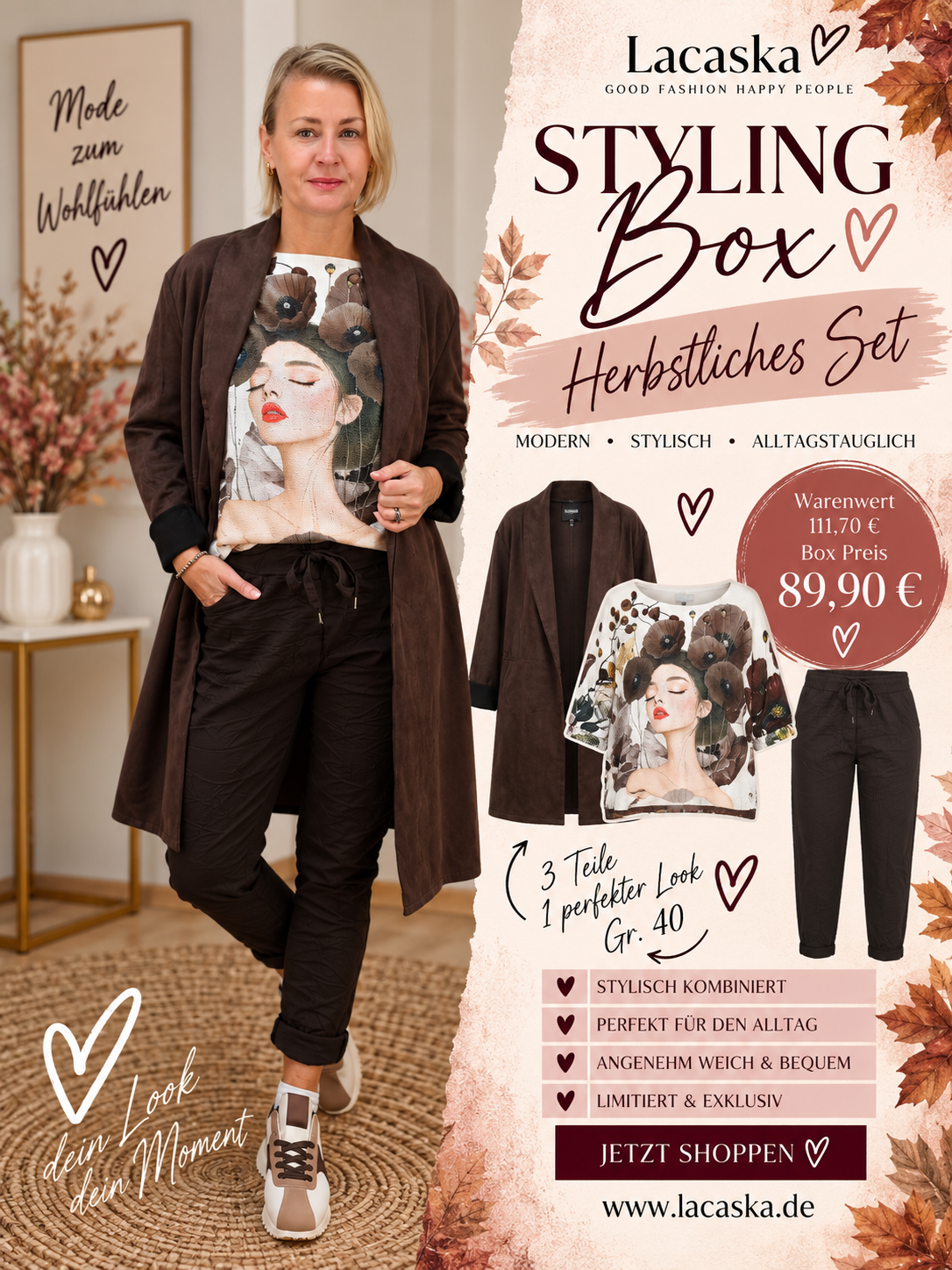 Herbstliches Outfit Set dunkelbraun/weiss Größe 38/40 - Styling Box