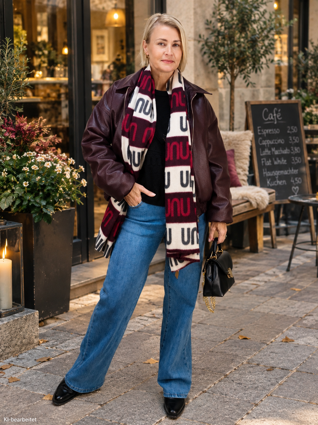 Warme Jacke in Lederoptik in Burgundy (38-42)