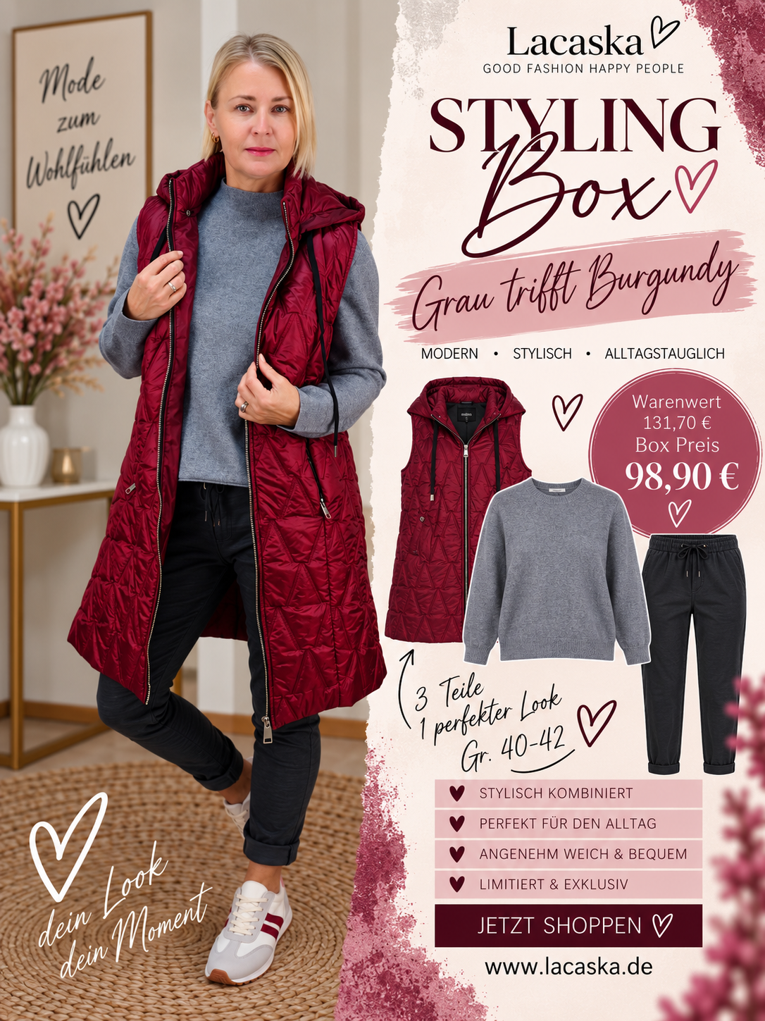 Herbstliches Outfit in grau/burgundy Größe 40-42 - Styling Box