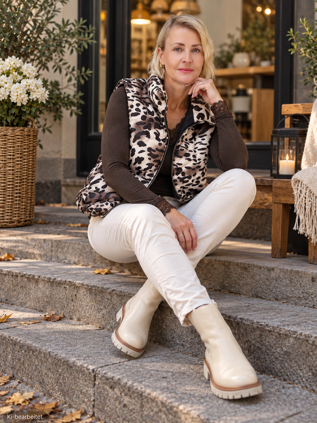 Kashmire Longsleeve mit Spitze uni Dunkelbraun (36-40/42)