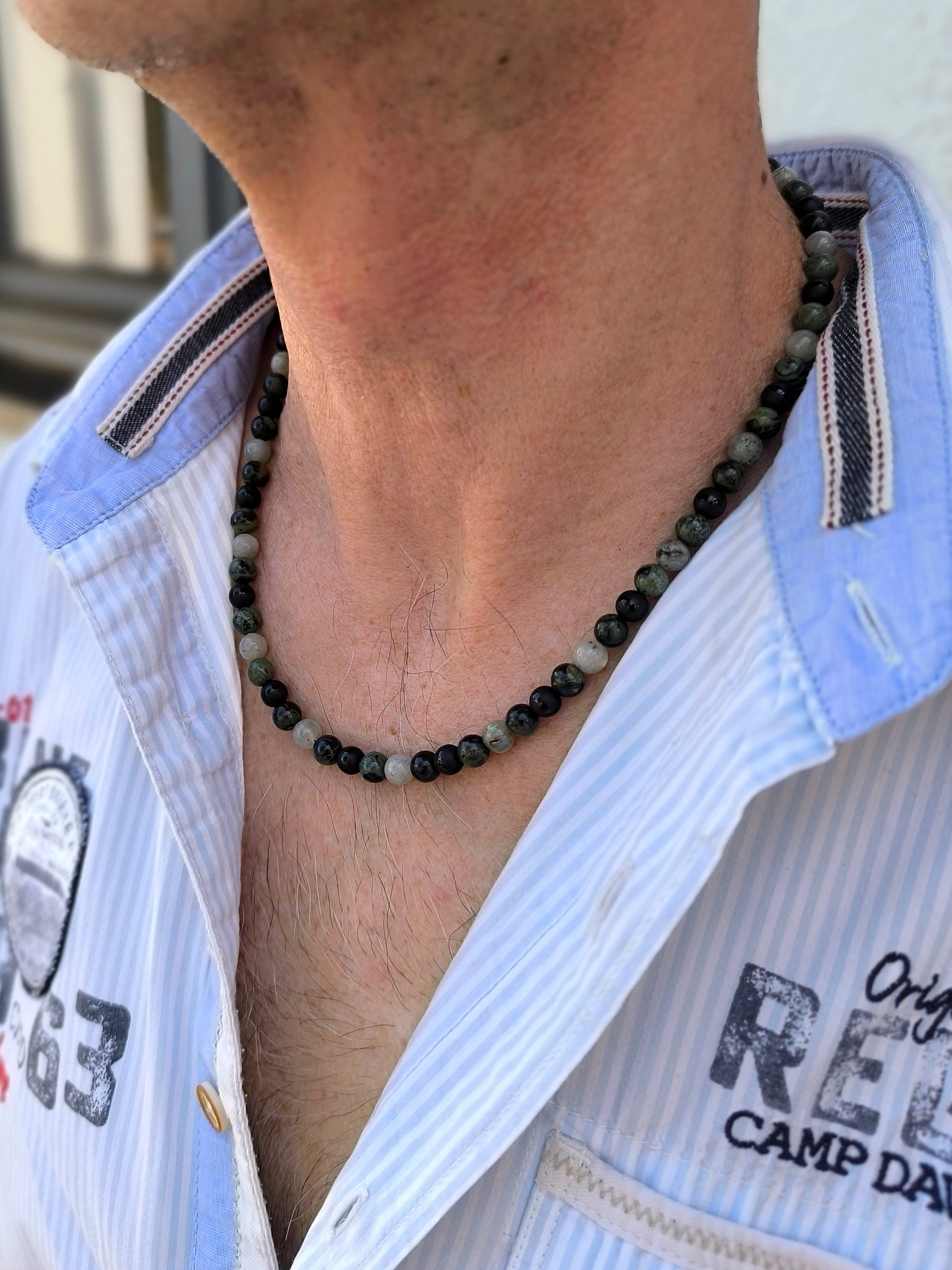 Edelsteinkette aus Achat und Labradorit for men