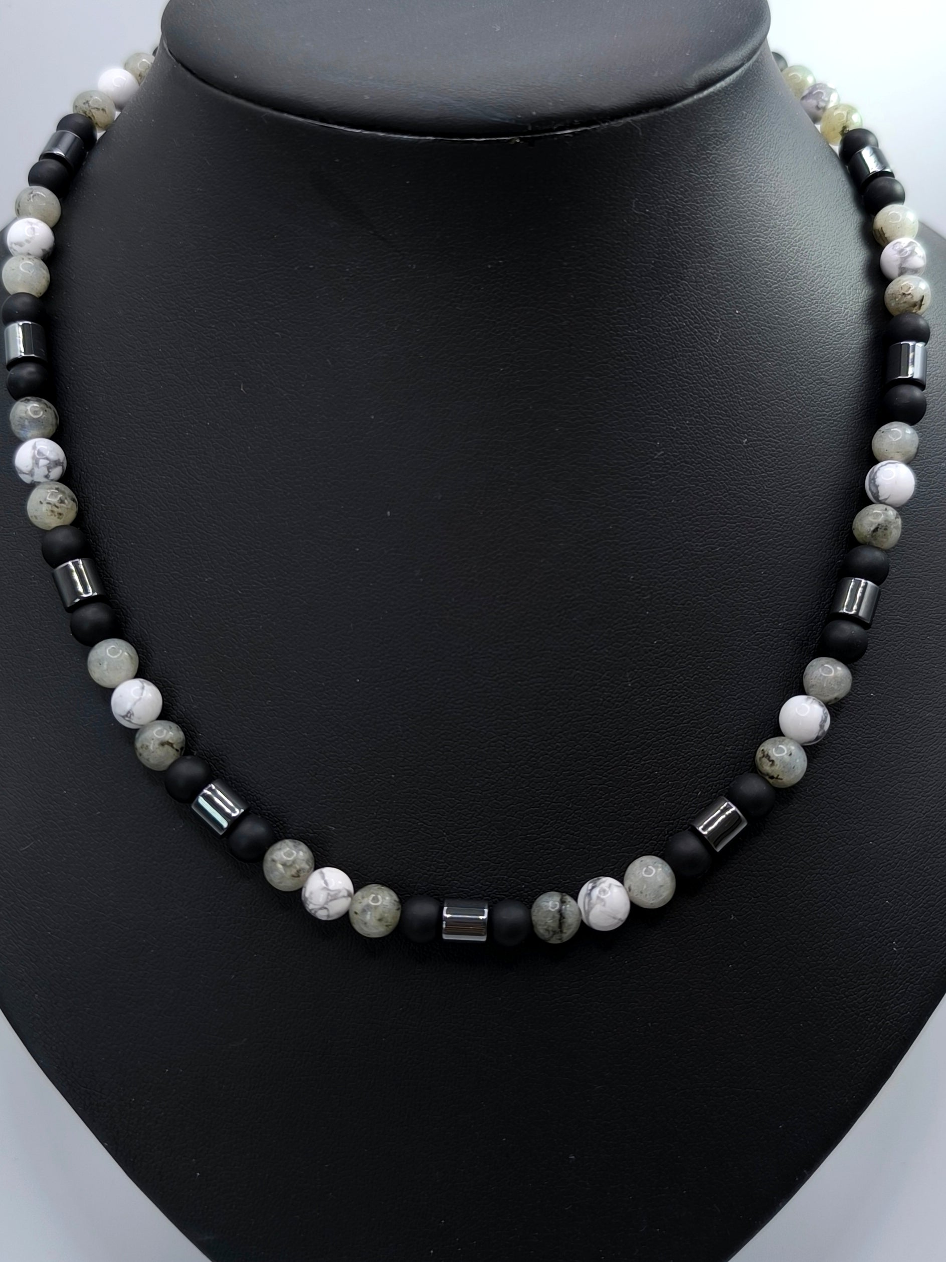 Achat, Howlith & Labradorit Kette mit Hämatit