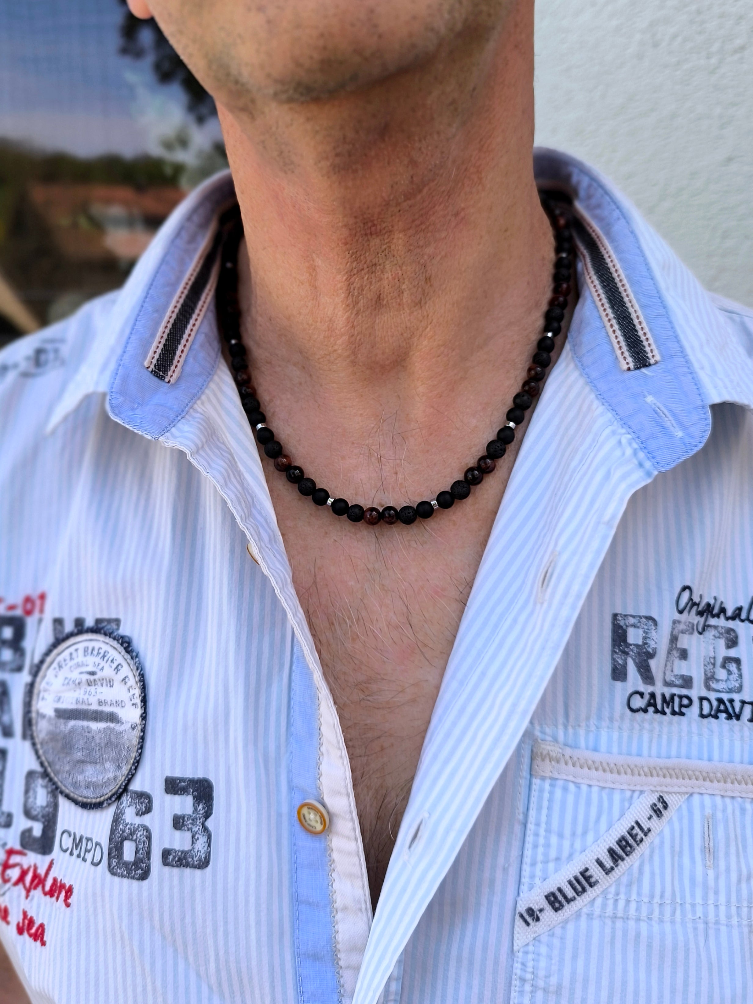 Edelsteinkette mit Achat, Hämatit, Tigerauge und Lavastein