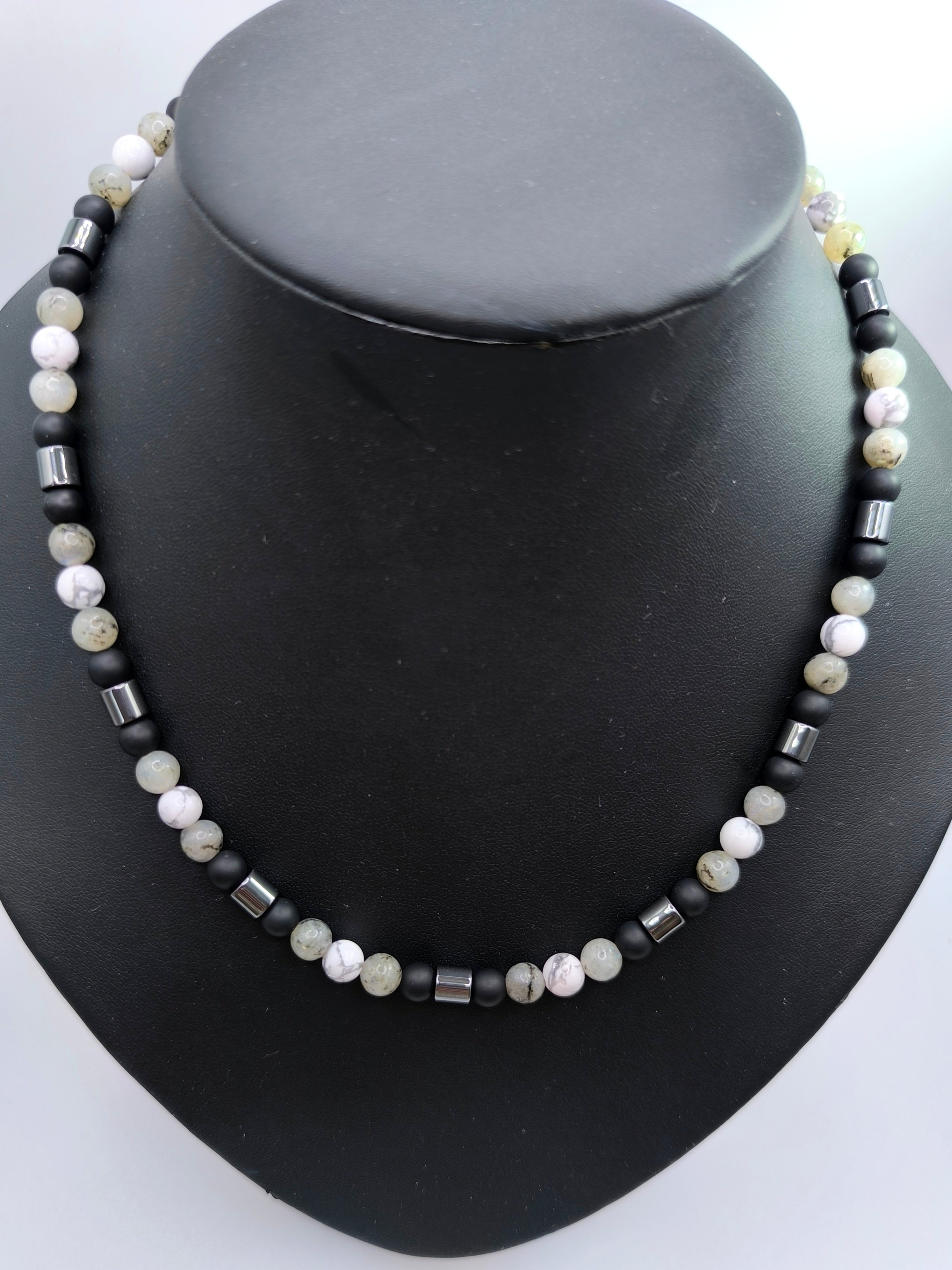 Achat, Howlith & Labradorit Kette mit Hämatit