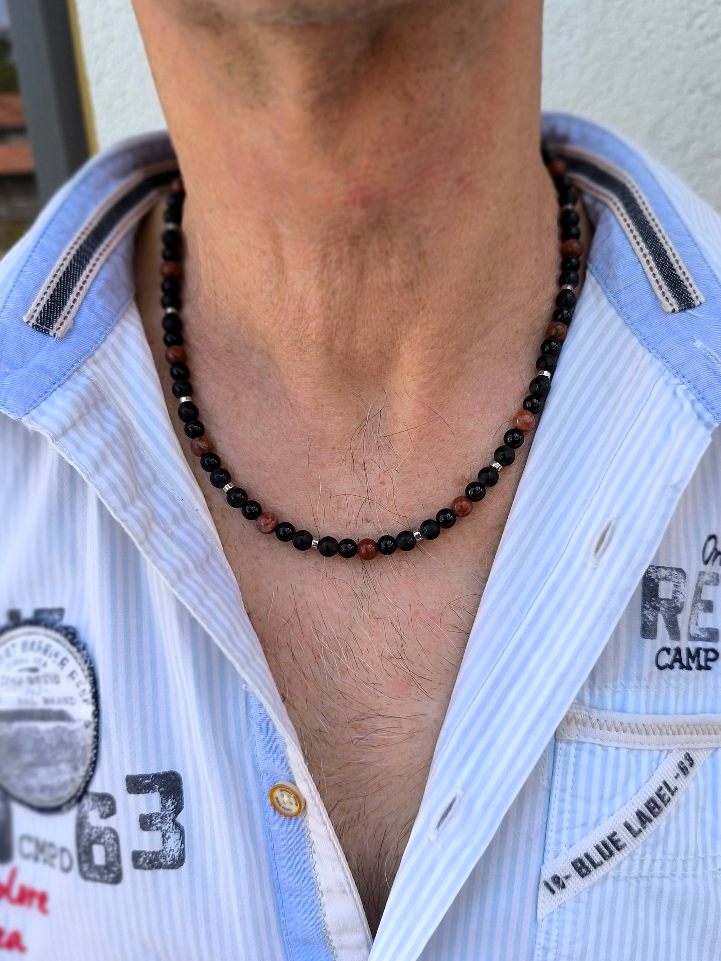 Halskette mit schwarzem Achat, Jaspis & Hämatit