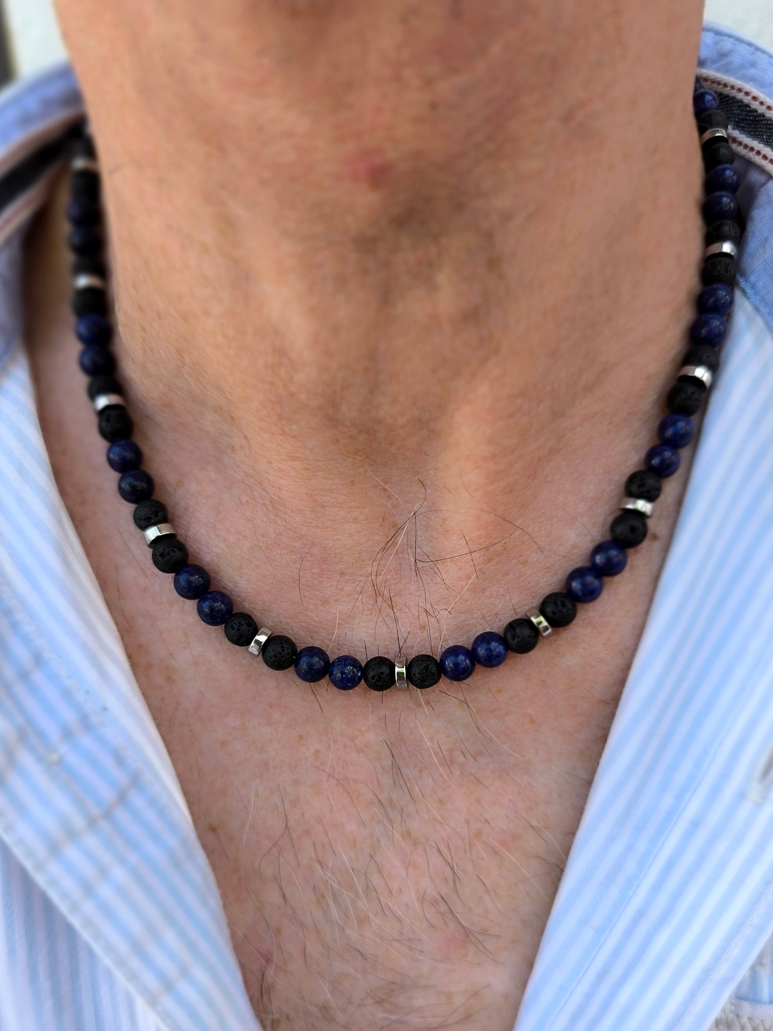 Lapislazuli und Lava Kette mit Hämatit